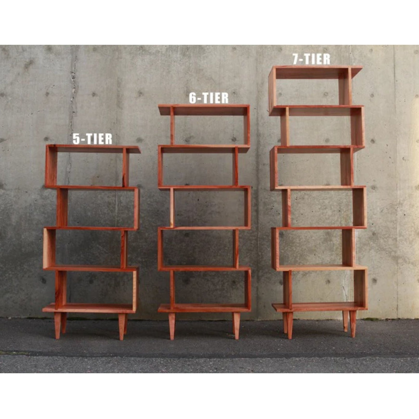 5 Tier Offstack Bookcase BC28 3 Varients Diff Size Front View 2 by Tomfoolery Wood Co