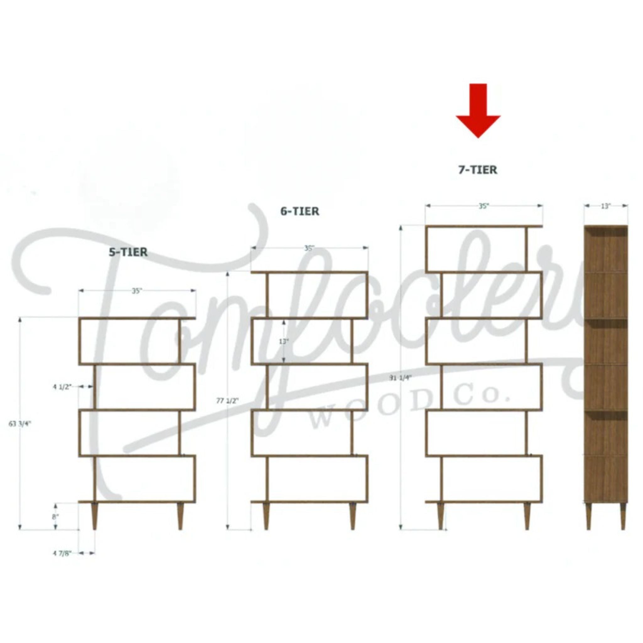 7 Tier Omni Offstack Bookcase BC35 Dimensions by Tomfoolery Wood Co
