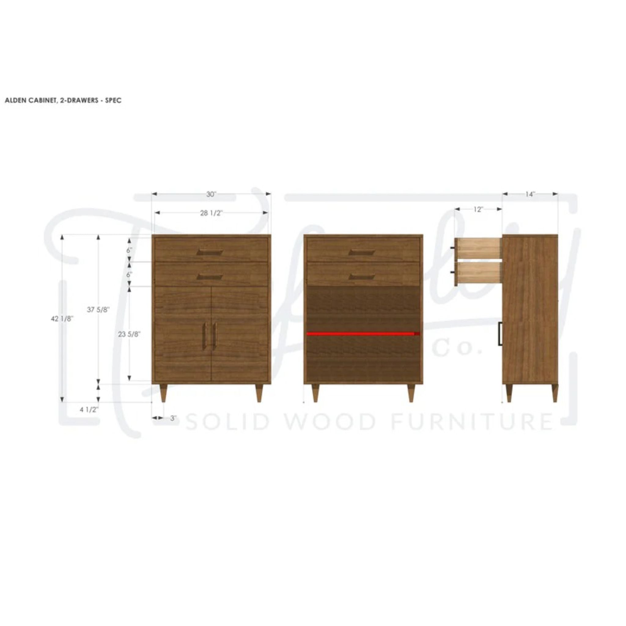 Alden Cabinet 2 Drawers CB02 Dimensions by Tomfoolery Wood Co