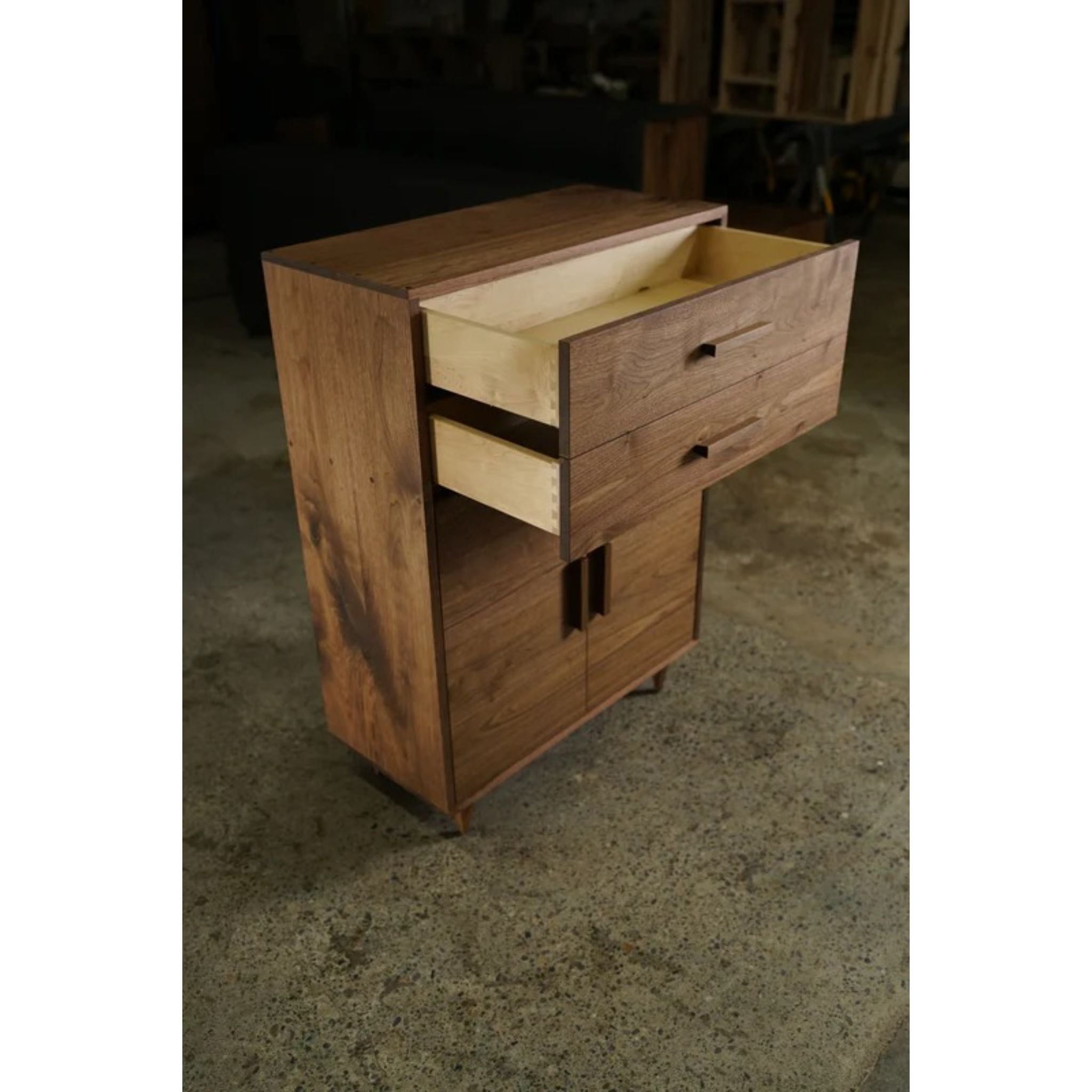Alden Cabinet 2 Drawers CB02 Opened Drawers View by Tomfoolery Wood Co