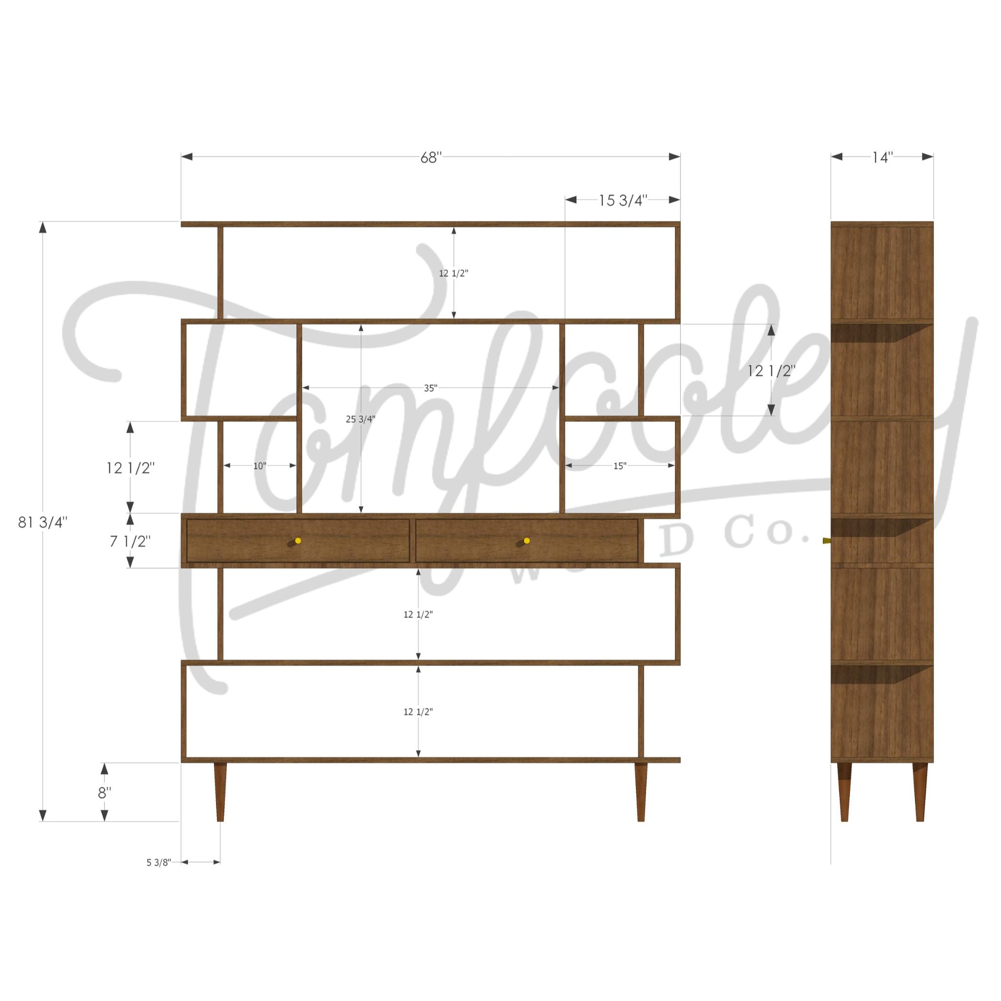 Arden Offstack Bookcase BC01 Dimensions by Tomfoolery Wood Co