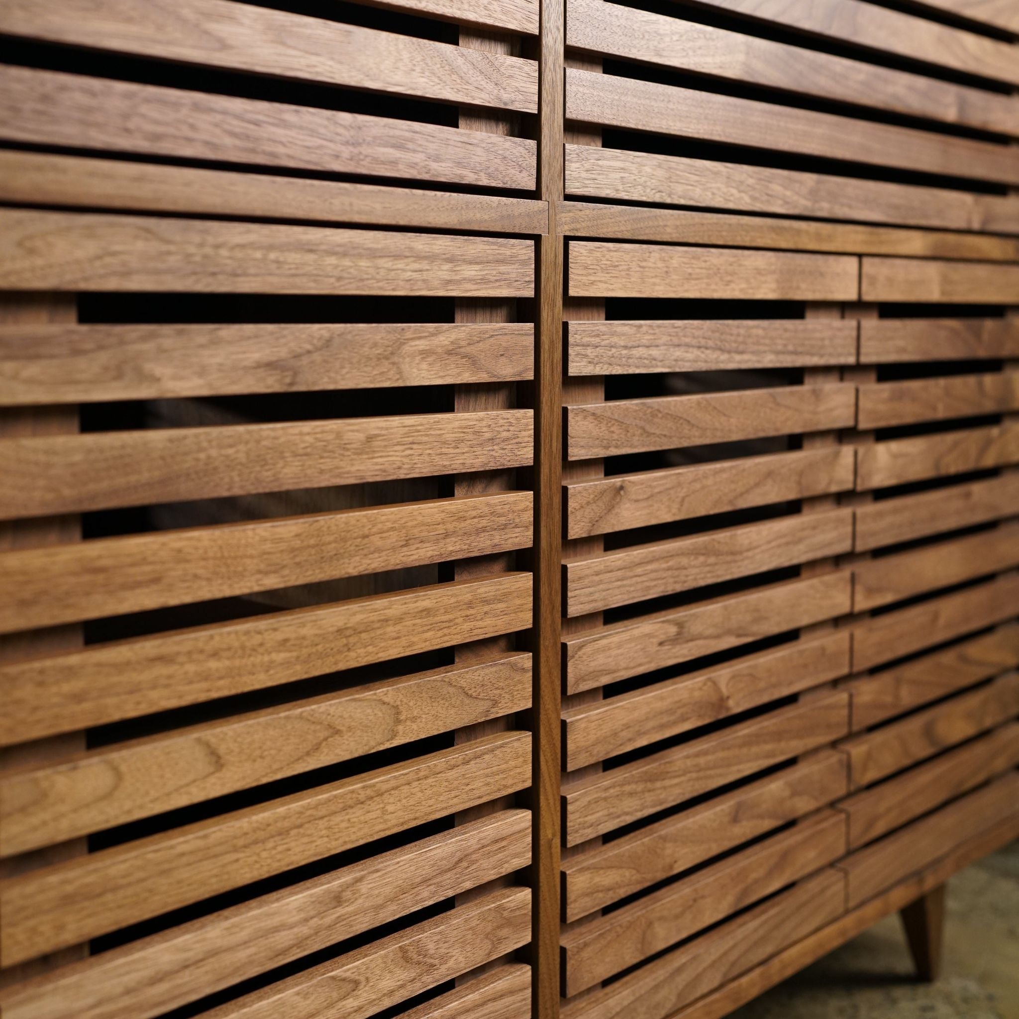 Bork Console 2.0 CN09 Slat Door Closeup View by Tomfoolery Wood Co