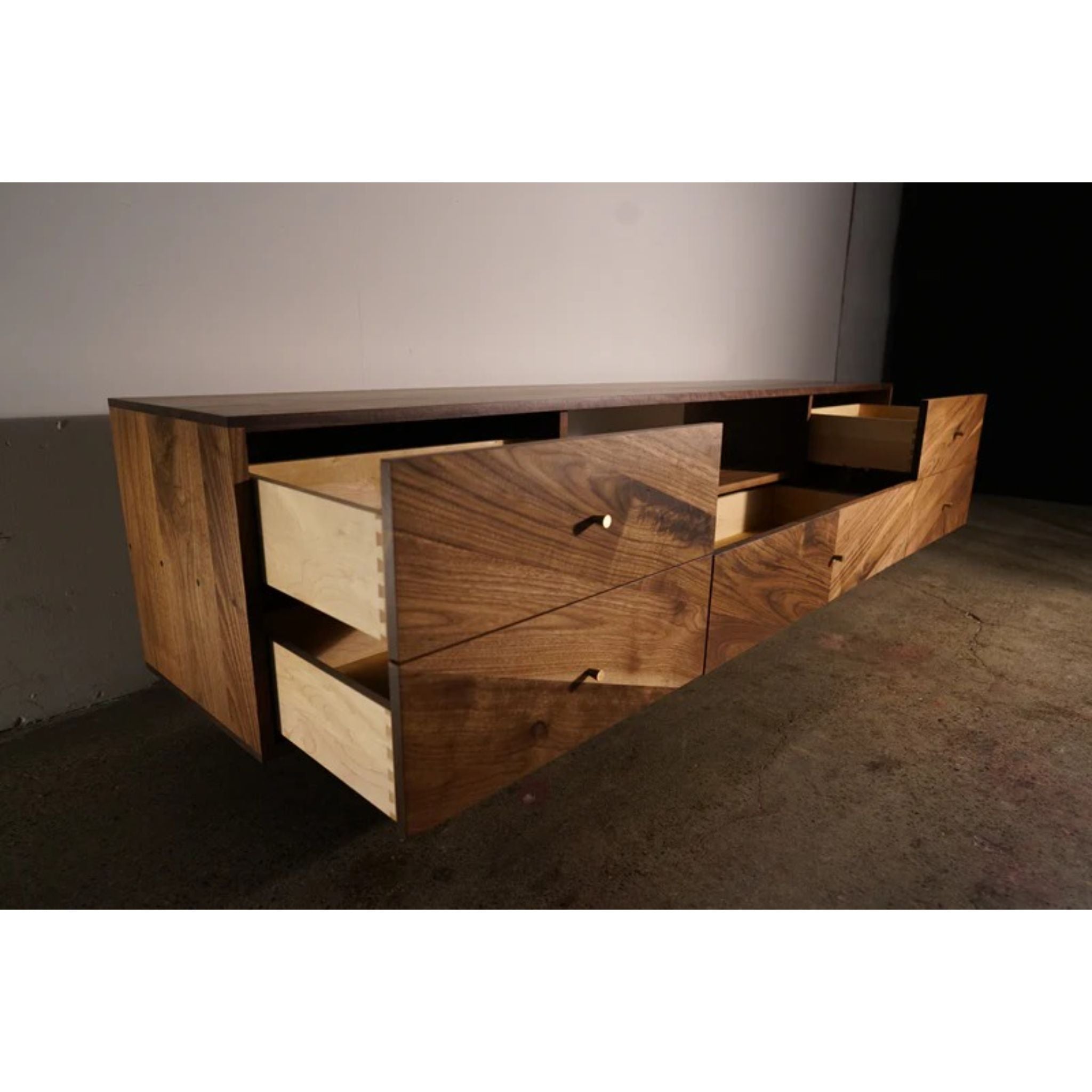 Brooklyn Console 5 Drawers v2 Opened Drawers View by Tomfoolery Wood Co