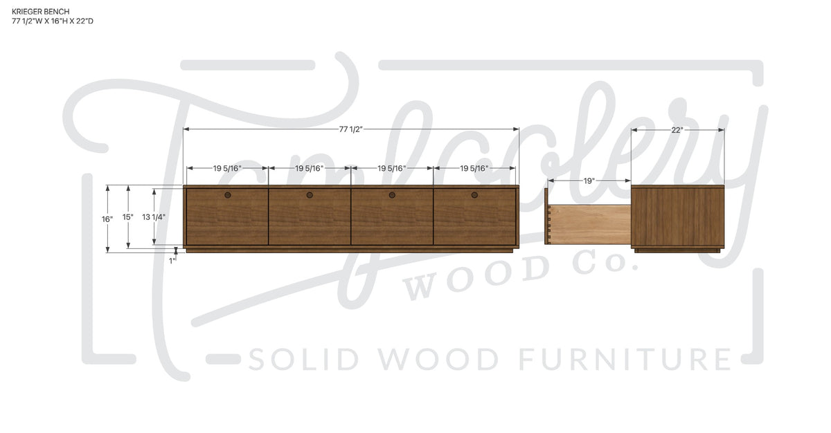 Krieger Bench - 77.5"W, 4 Drawers