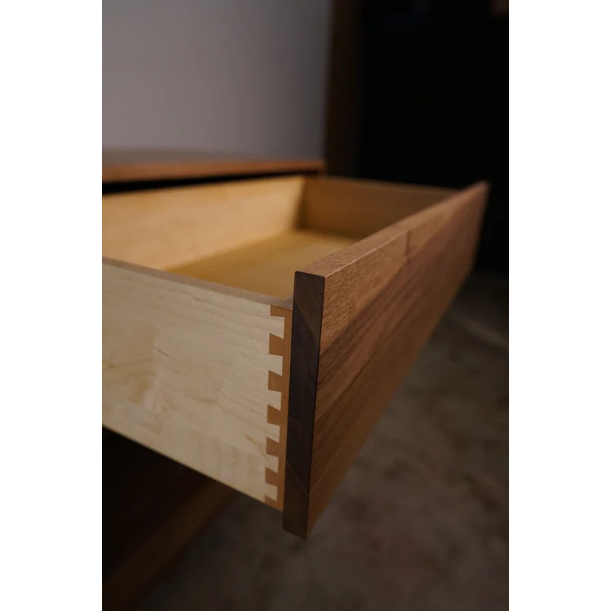 Chest of Drawers 4 Drawer DR08 Opened Drawer Closeup View by Tomfoolery Wood Co