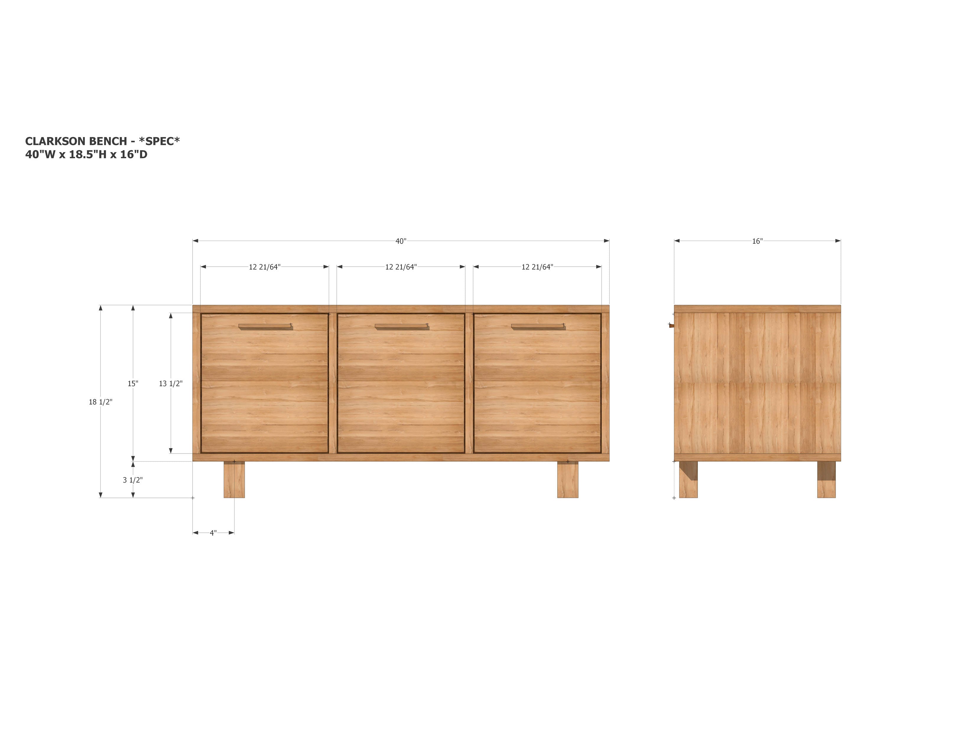 Clarkson Drawer Bench 40 W Dimensions by Tomfoolery Wood Co