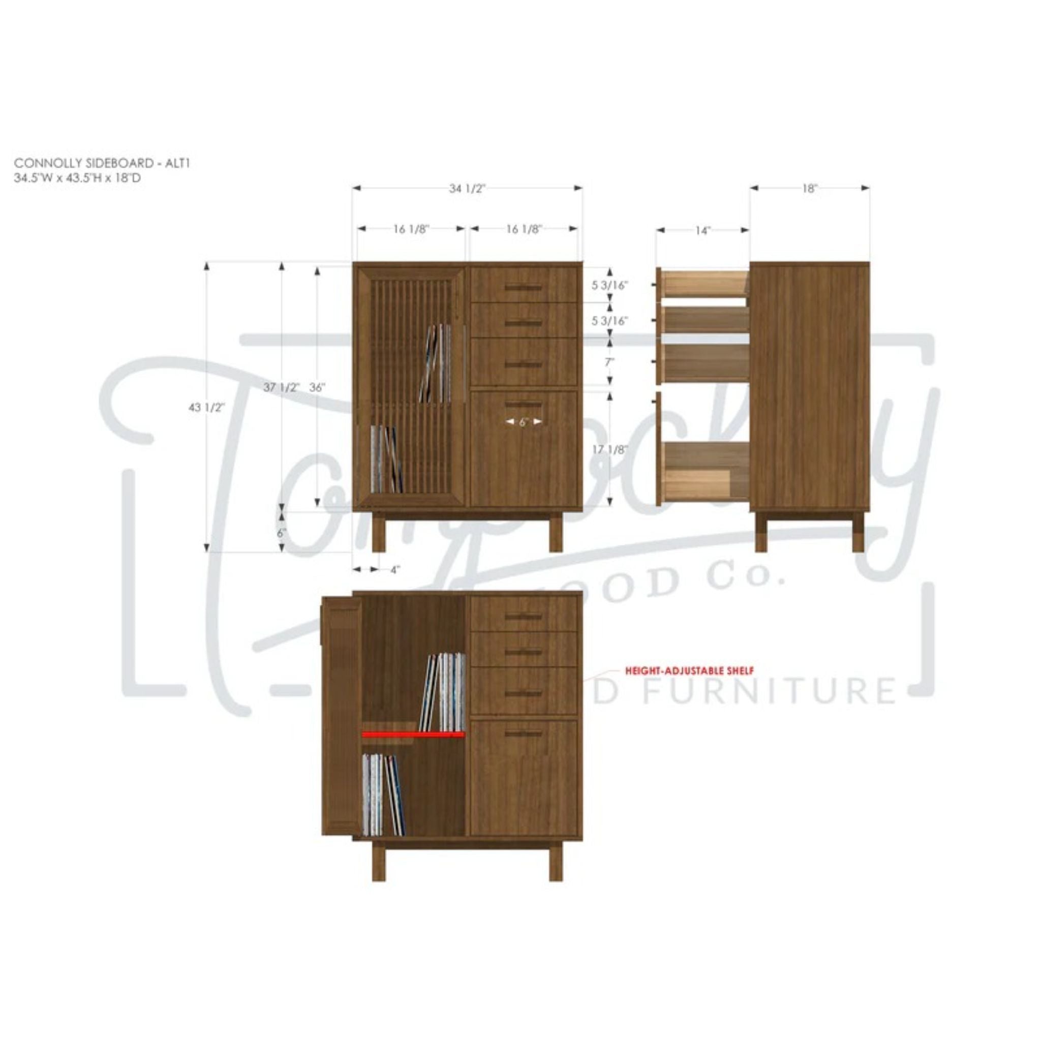 Connolly Bar Cabinet ALT1 BR12 Dimensions by Tomfoolery Wood Co