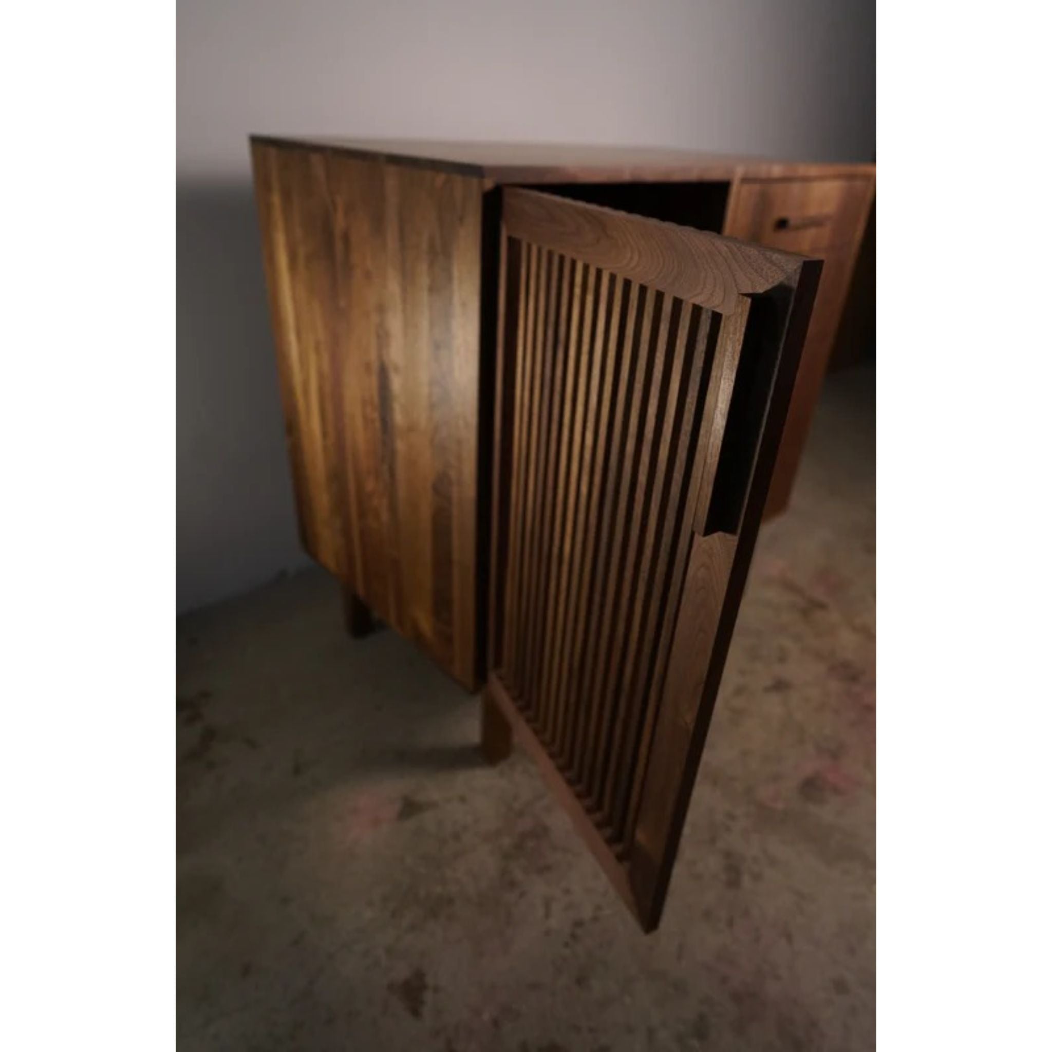 Connolly Bar Cabinet BR15 Left Side Door Closeup View by Tomfoolery Wood Co