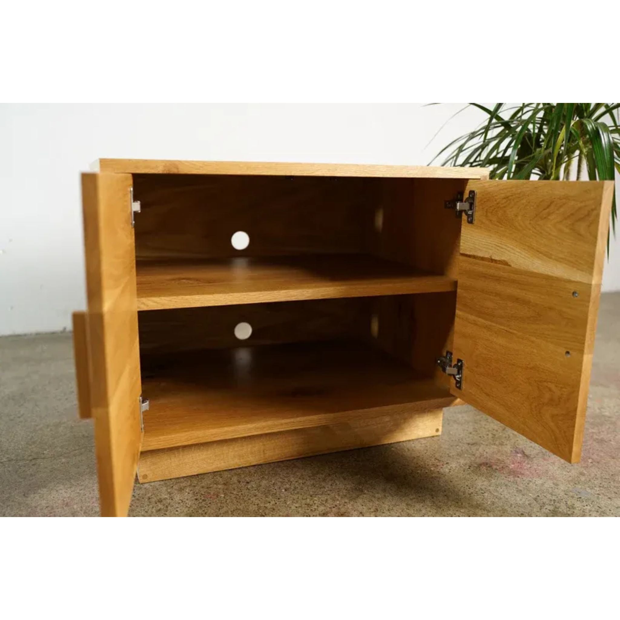 Connor Media Cabinet CB08 Opened Doors View by Tomfoolery Wood Co