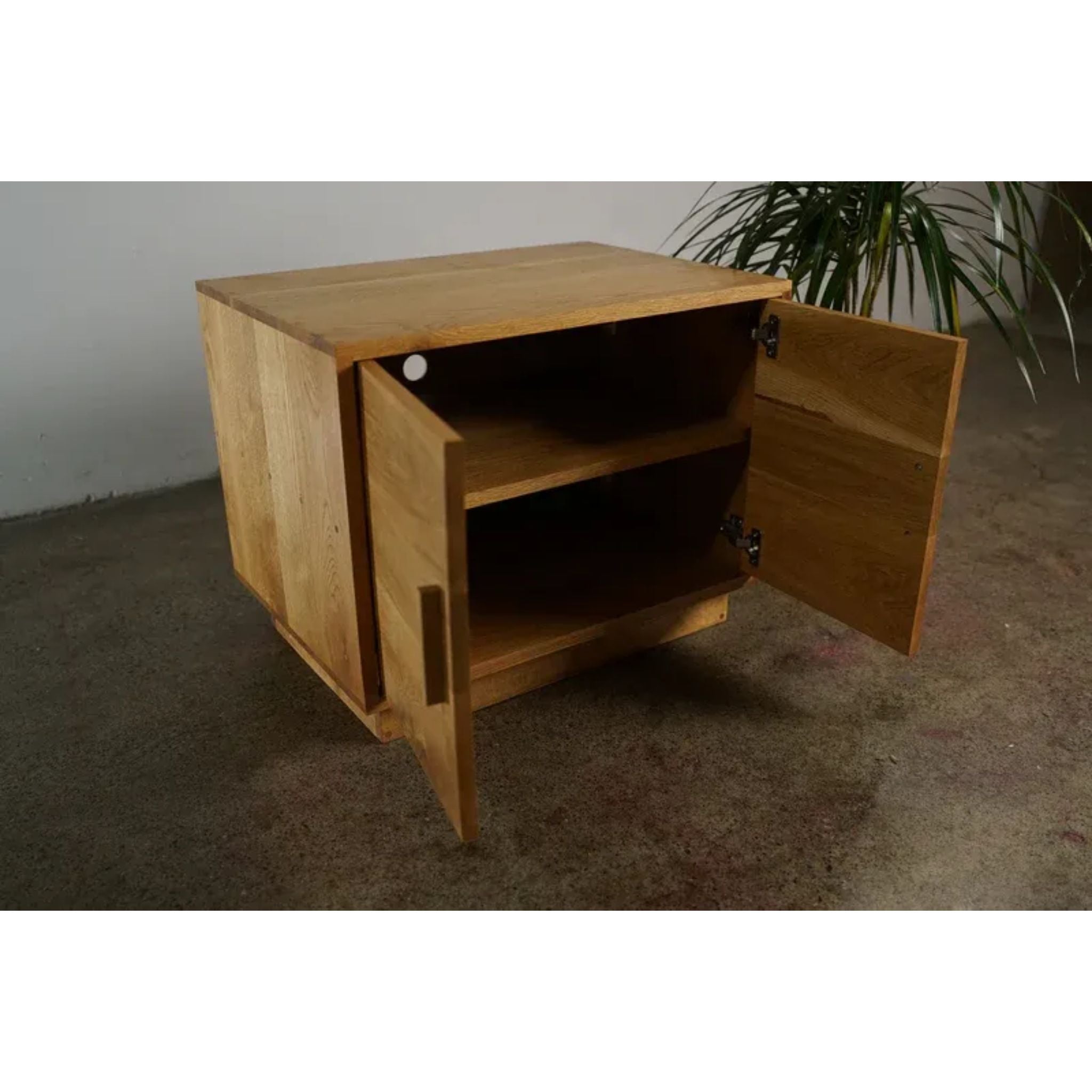 Connor Media Cabinet CB08 Top Side Opened Doors View by Tomfoolery Wood Co