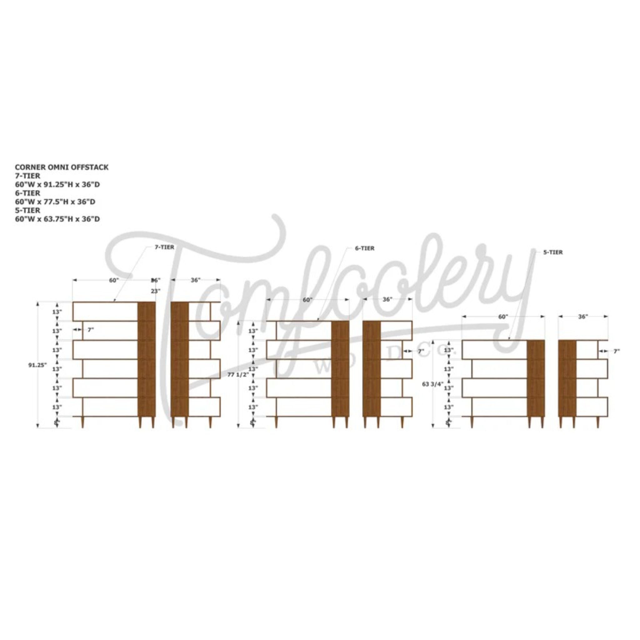 Corner Offstack Bookcase BC33 Dimensions by Tomfoolery Wood Co