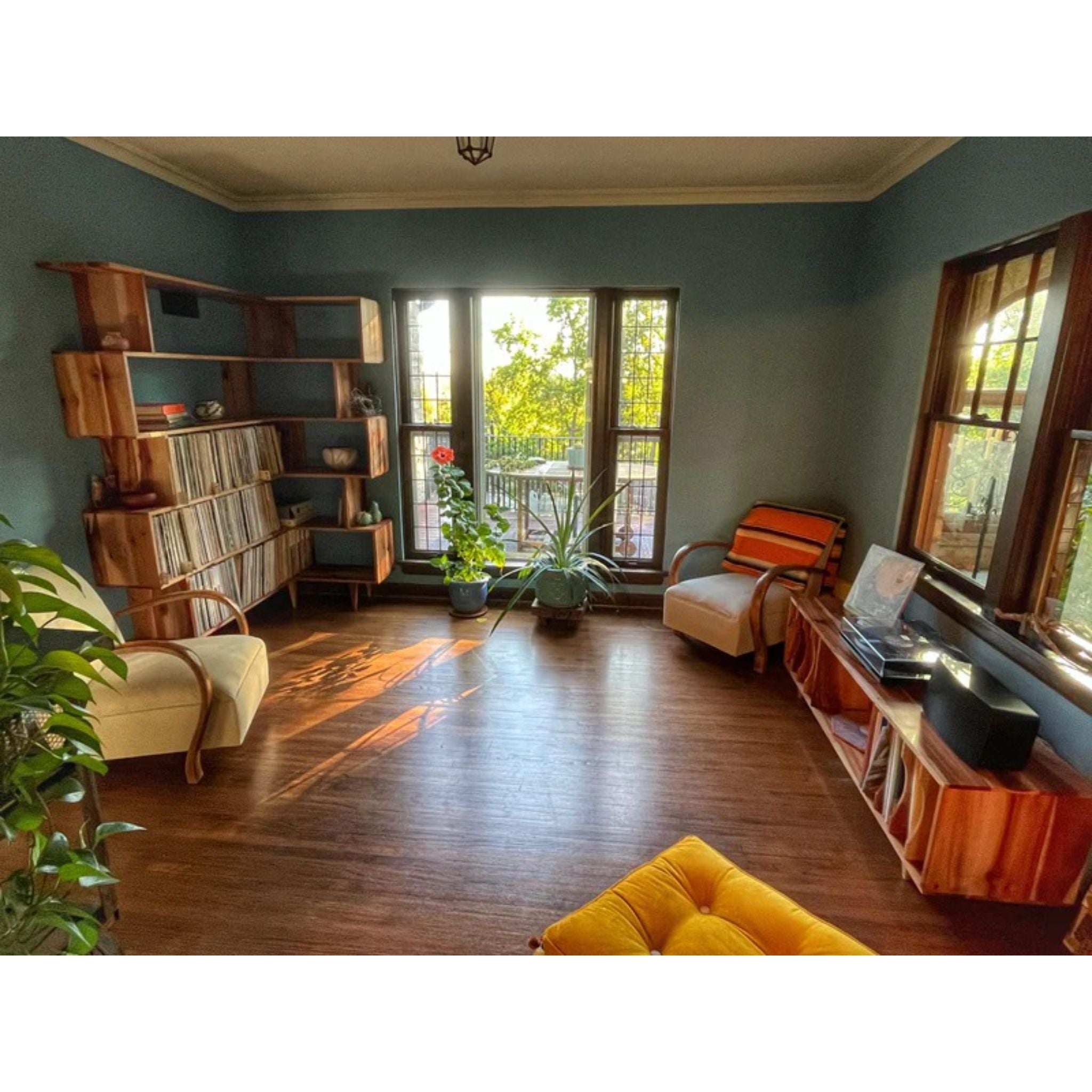 Corner Offstack Bookcase BC33 Full Room View by Tomfoolery Wood Co