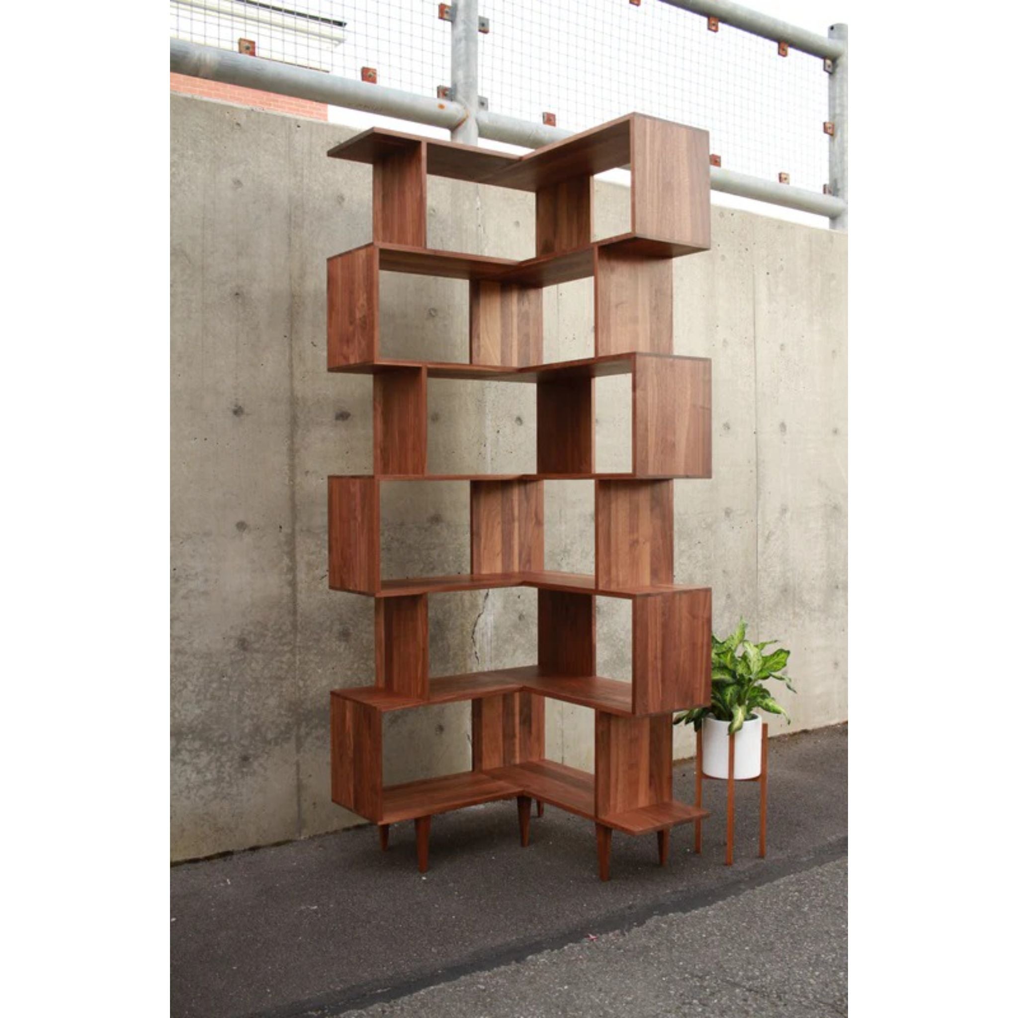 Corner Offstack Bookcase Balanced BC10 Full View by Tomfoolery Wood Co