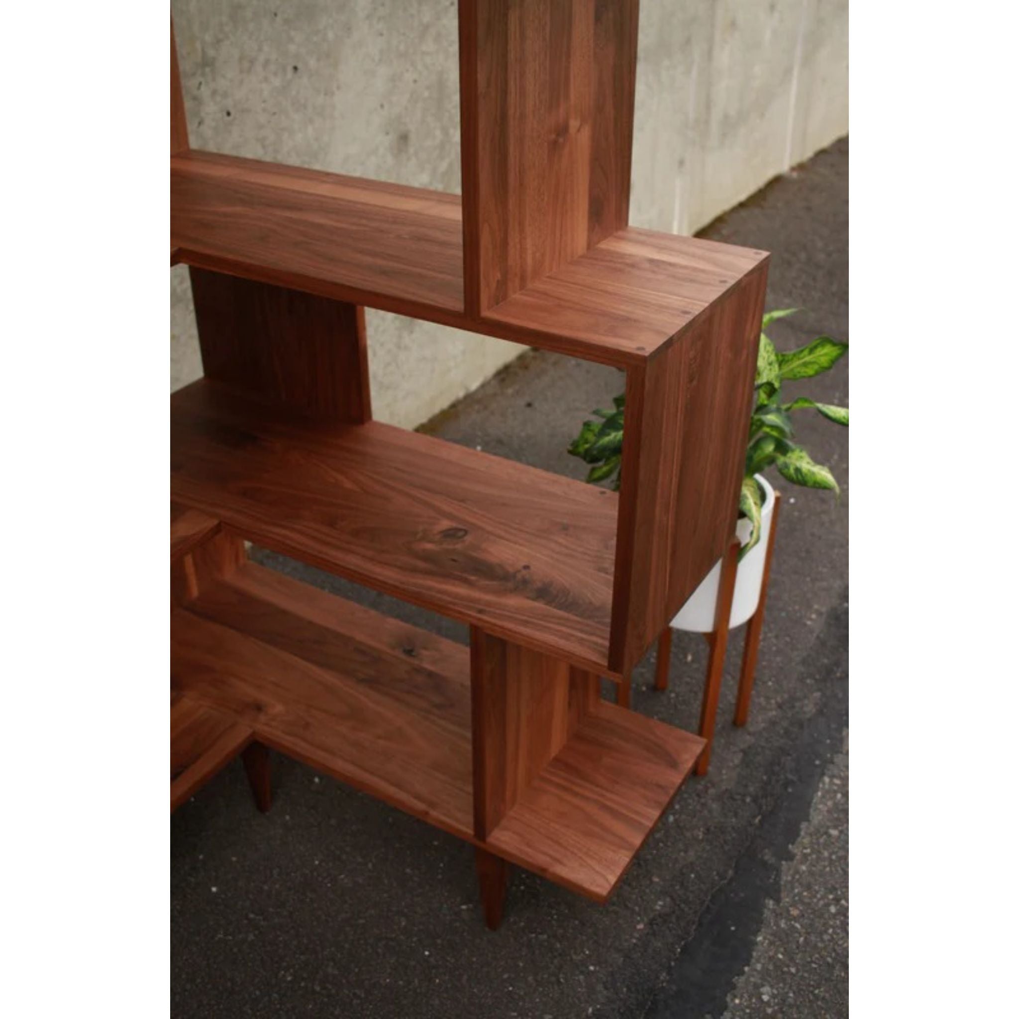Corner Offstack Bookcase Balanced BC10 Right Side Closeup View by Tomfoolery Wood Co