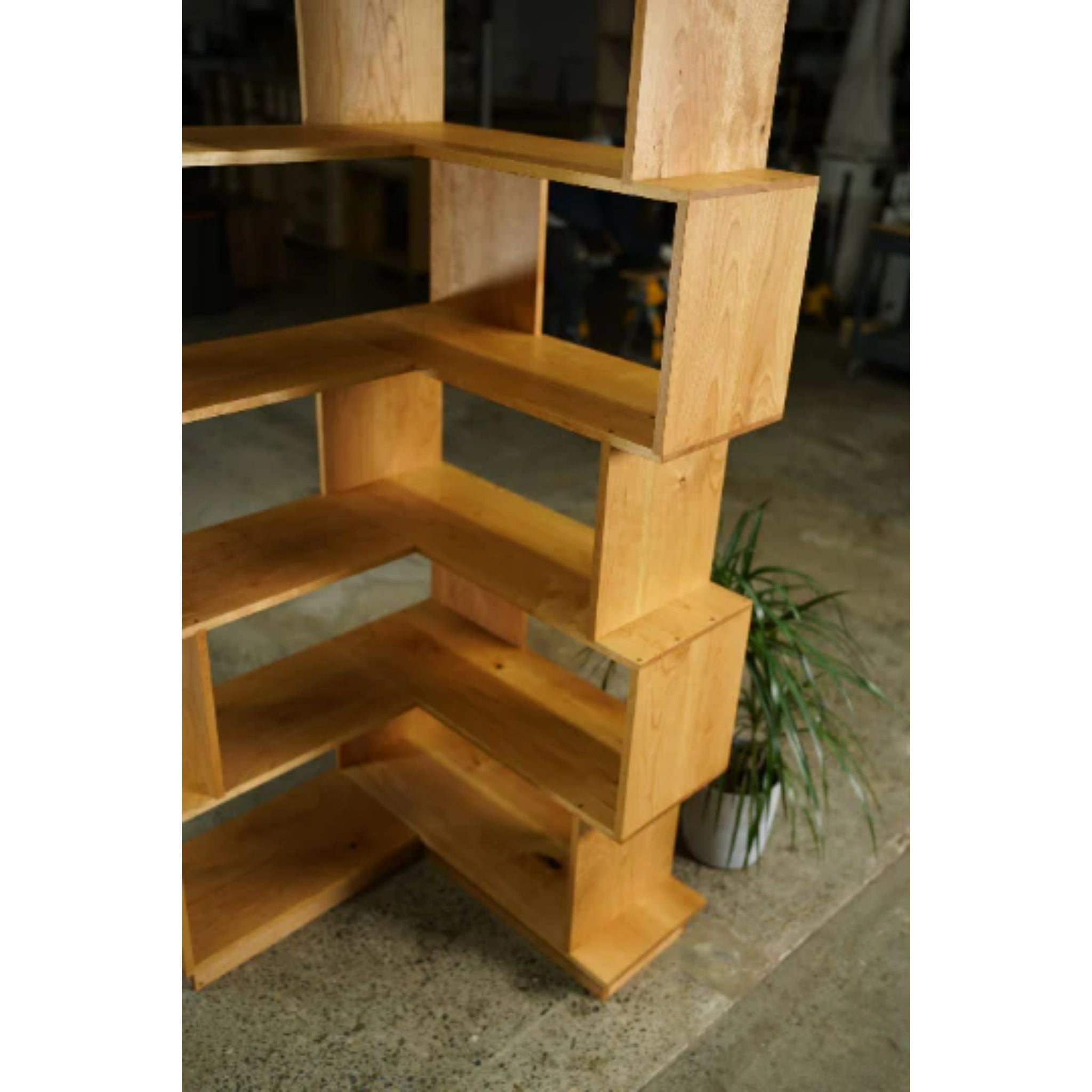 Corner Offstack Bookcase Balanced BC10 Right Side View by Tomfoolery Wood Co