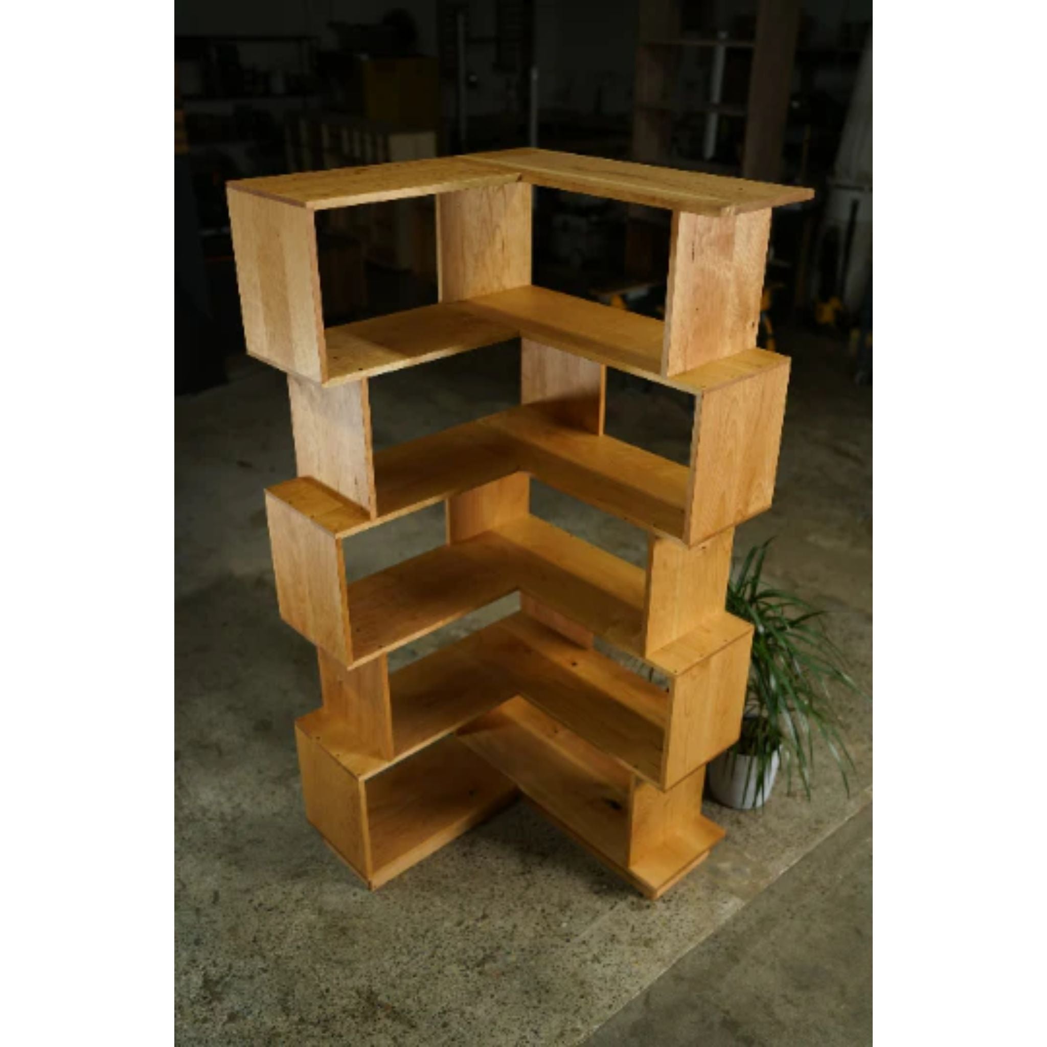 Corner Offstack Bookcase Balanced BC10 Top Side View by Tomfoolery Wood Co