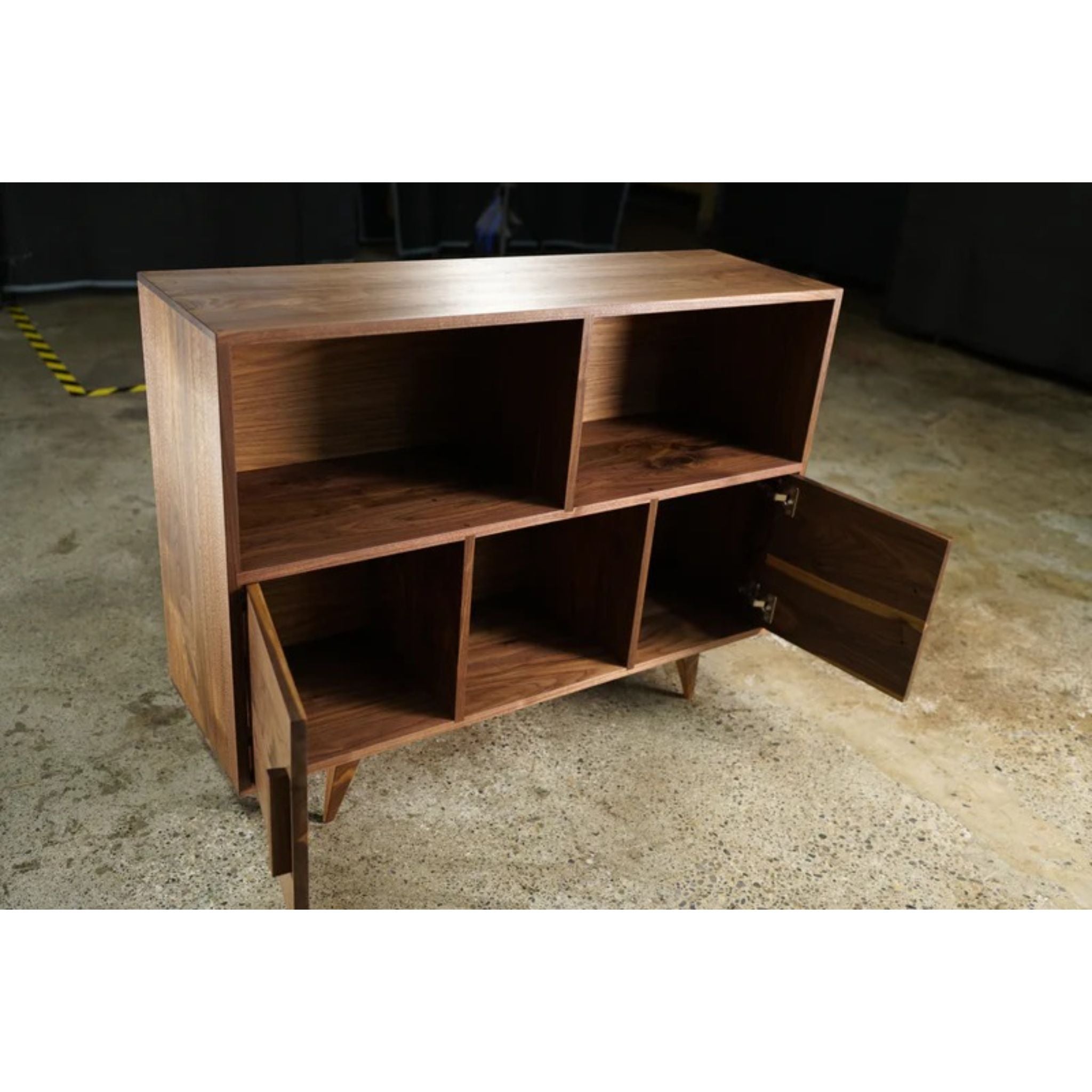 Couzens Vinyl Console 2 Door CN78 Opened Doors View by Tomfoolery Wood Co