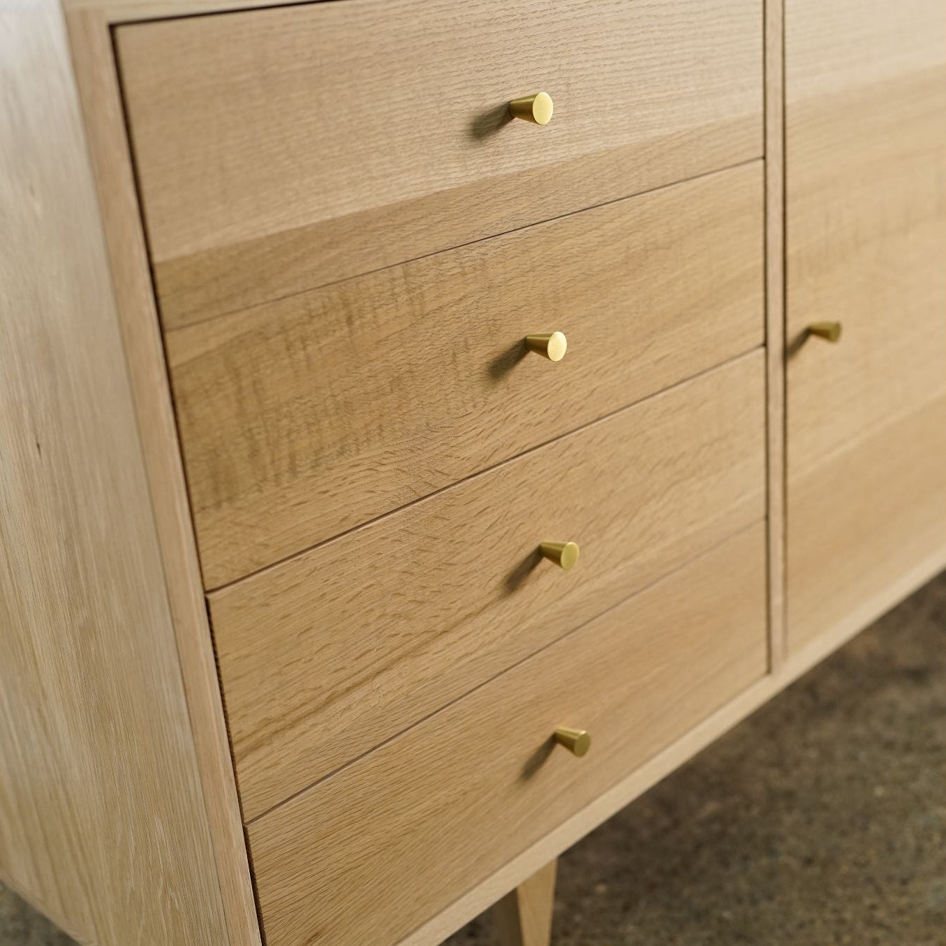 Danish Modern Console 4 Drawer (Left) CN12 Drawers Closeup View by Tomfoolery Wood Co