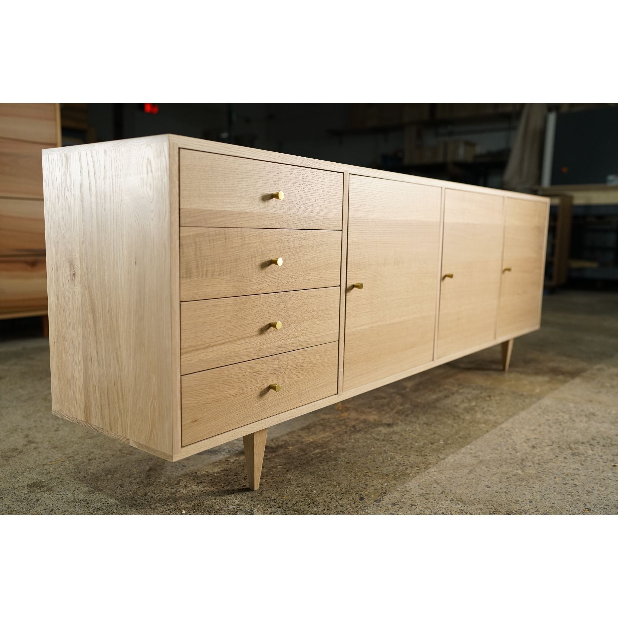 Danish Modern Console 4 Drawer (Left) CN12 Left Side View by Tomfoolery Wood Co