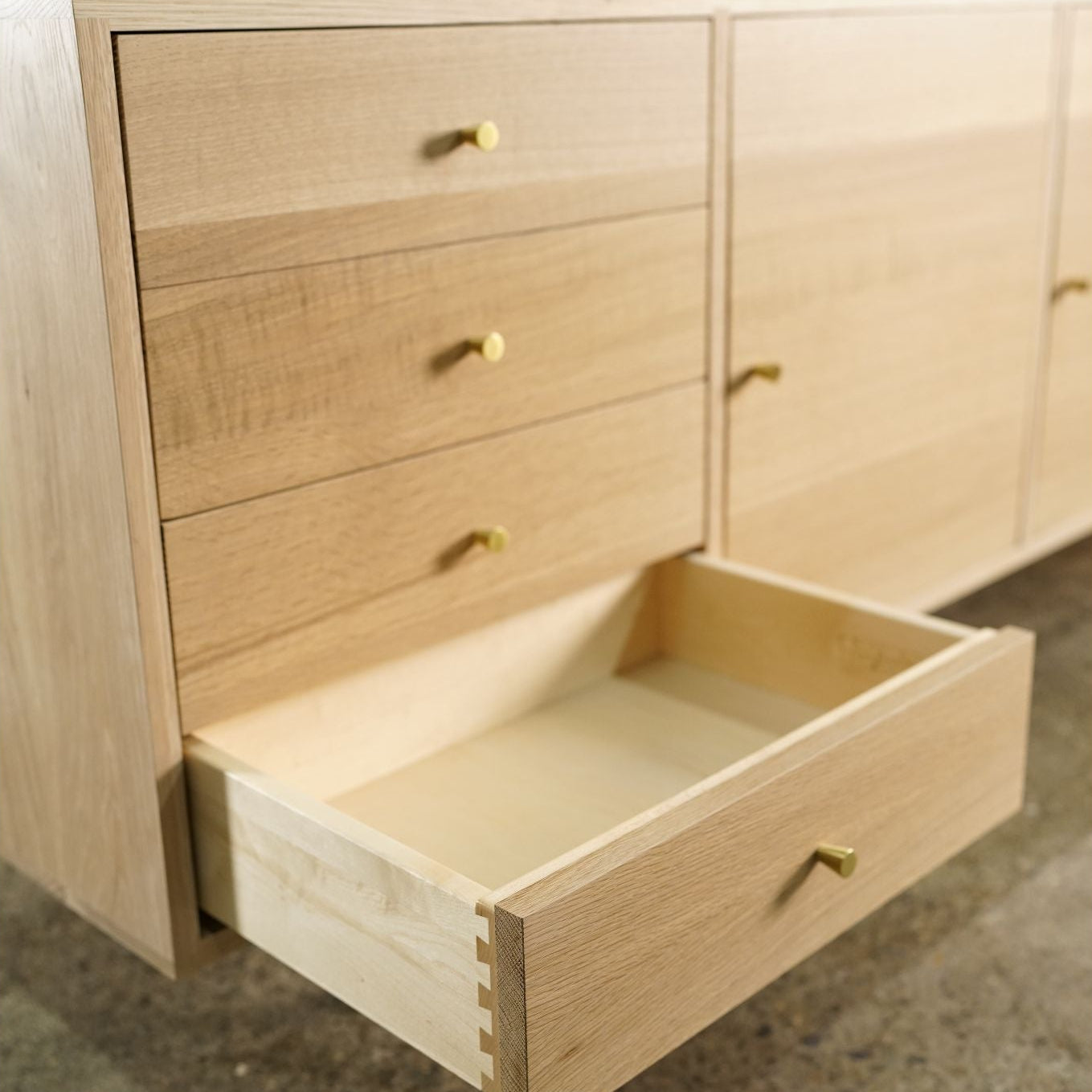 Danish Modern Console 4 Drawer (Left) CN12 Opened Drawer View by Tomfoolery Wood Co