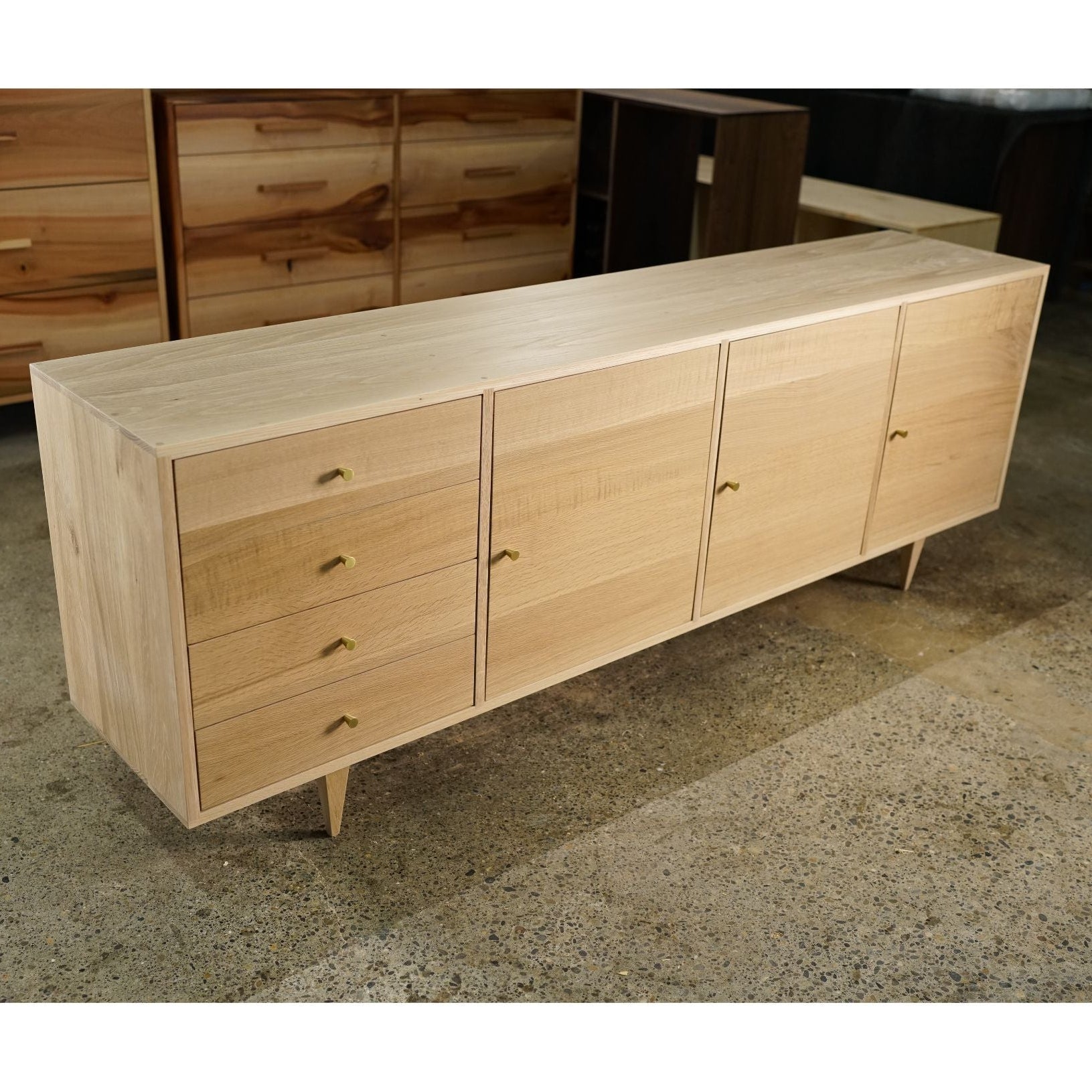 Danish Modern Console 4 Drawer (Left) CN12 Top Front View by Tomfoolery Wood Co