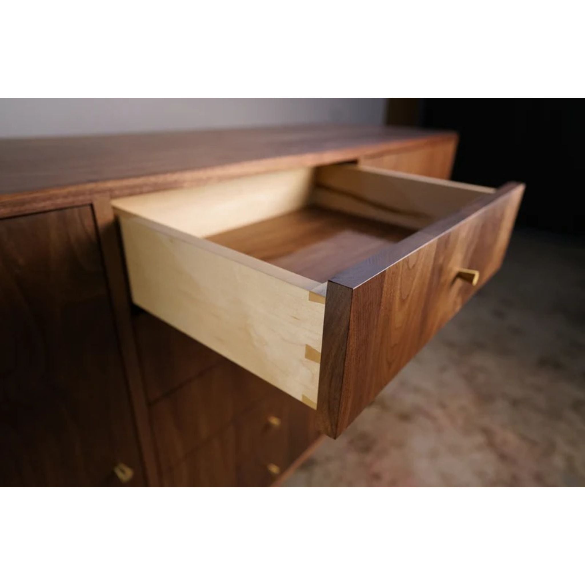 Danish Modern Console 5 Drawer 60 W CN40 Opened Drawer View by Tomfoolery Wood Co