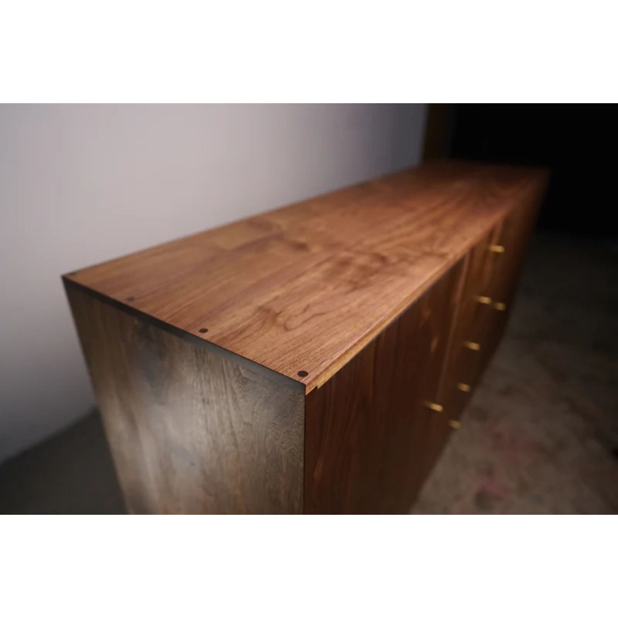 Danish Modern Console 5 Drawer 60 W CN40 Top Left Side View by Tomfoolery Wood Co