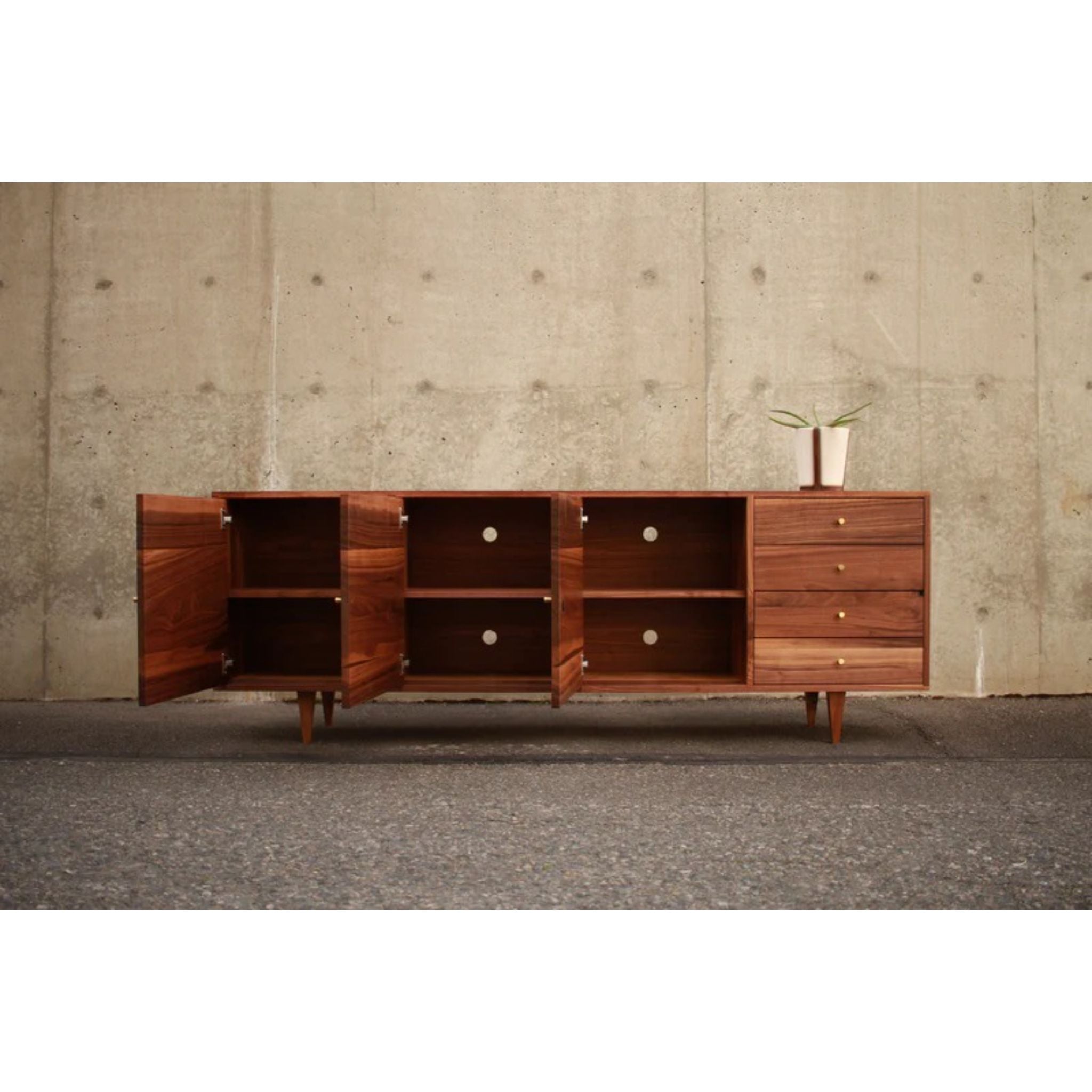 Danish Modern Console CN34 Front Side View by Tomfoolery Wood Co
