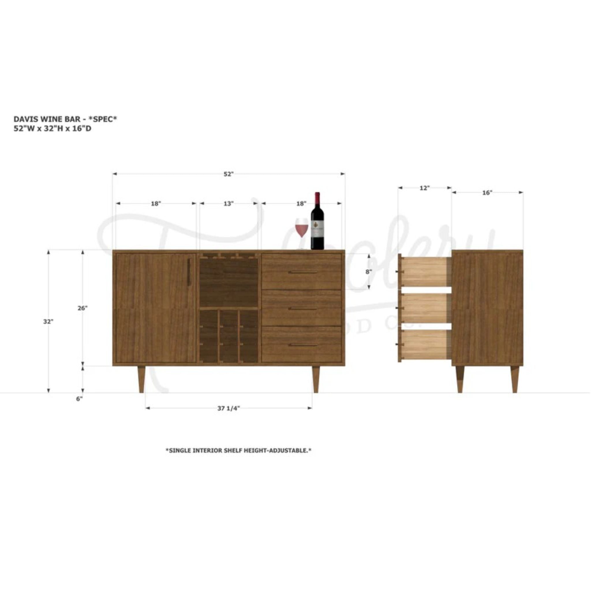 Davis Wine Bar BR09 Dimensions by Tomfoolery Wood Co