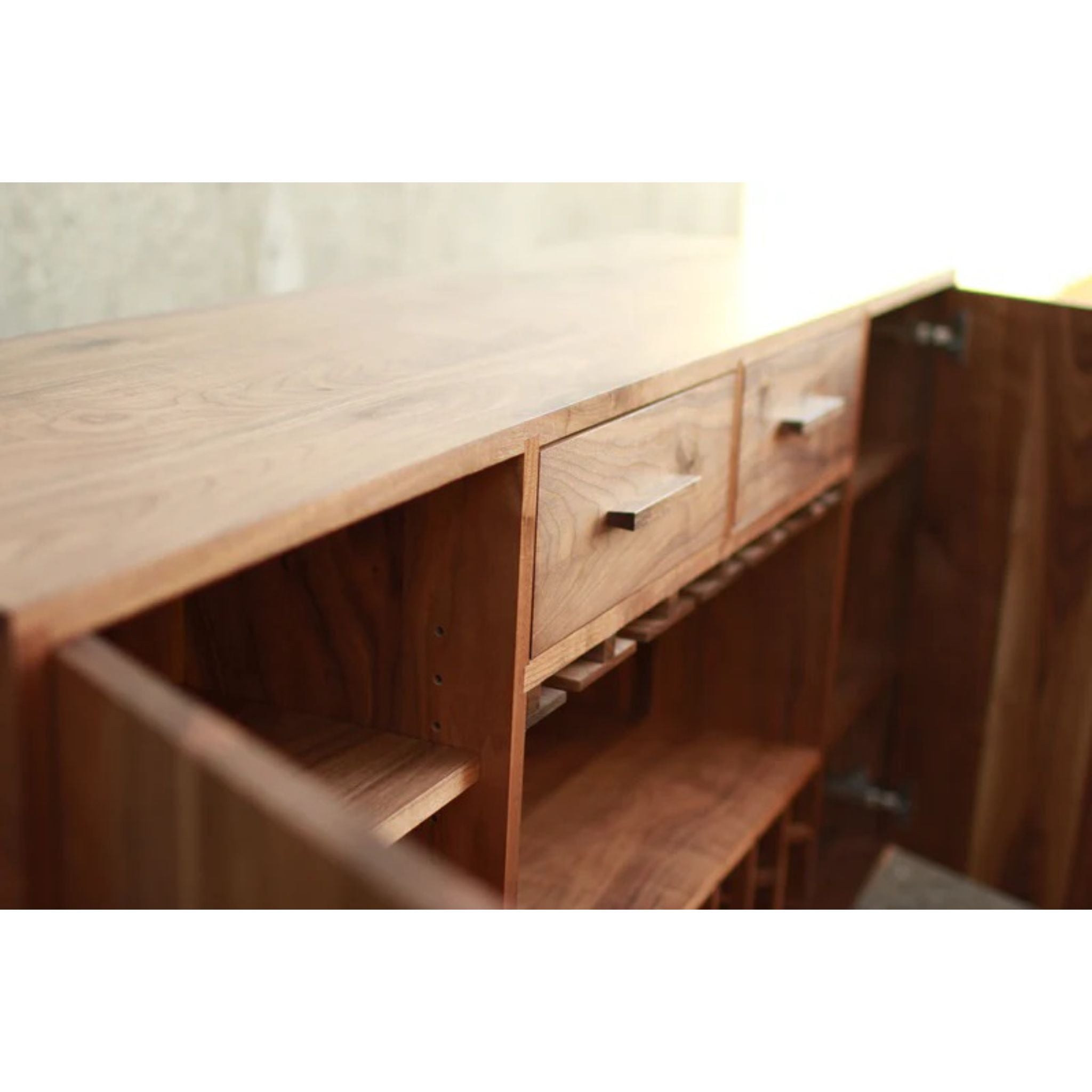 Deller Wine Bar BR11 Left Side Closeup View by Tomfoolery Wood Co