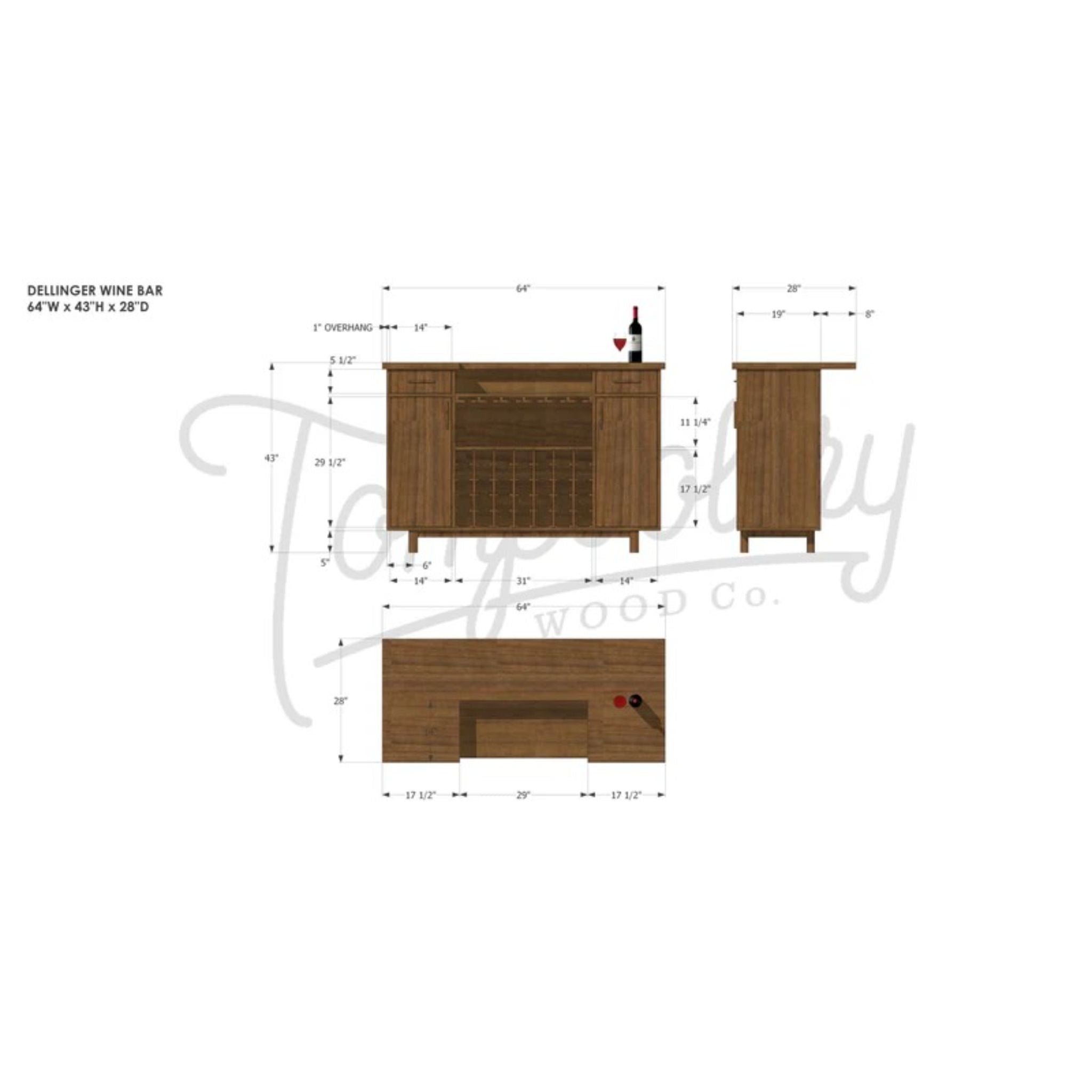 Dellinger Wine Bar BR08 Dimensions by Tomfoolery Wood Co