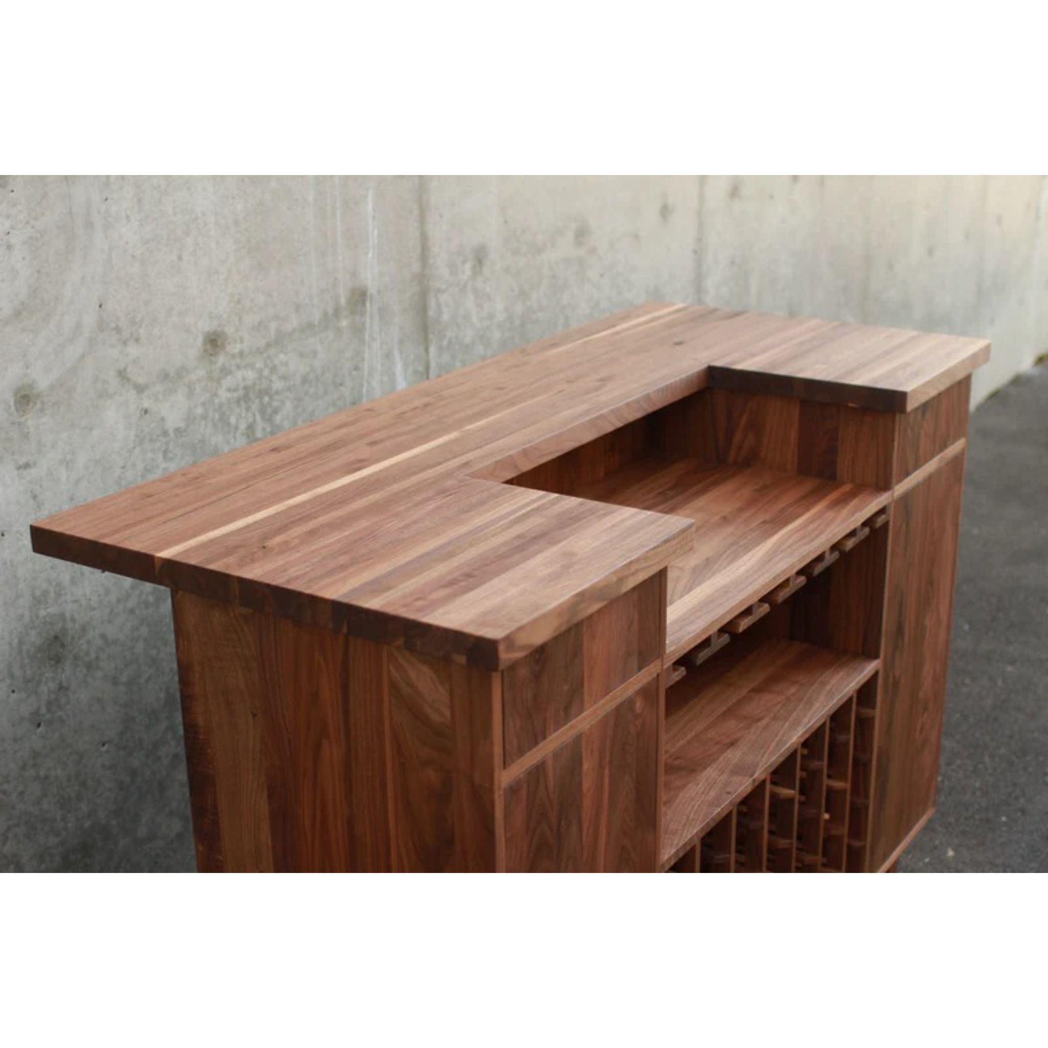 Dellinger Wine Bar BR08 Top Side View by Tomfoolery Wood Co