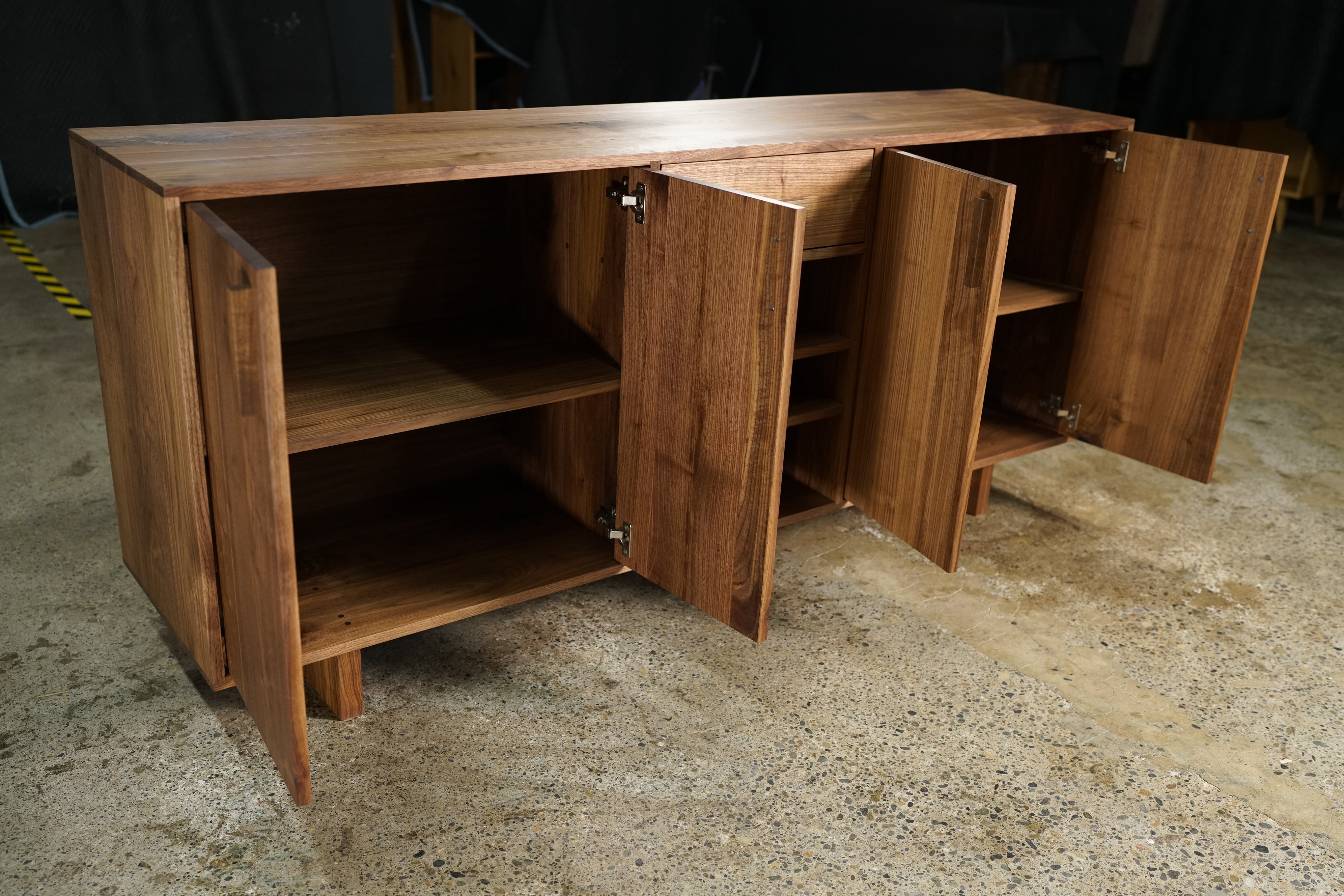 Elwell Buffet 1 Drawer CN18 Opened Door View by Tomfoolery Wood Co