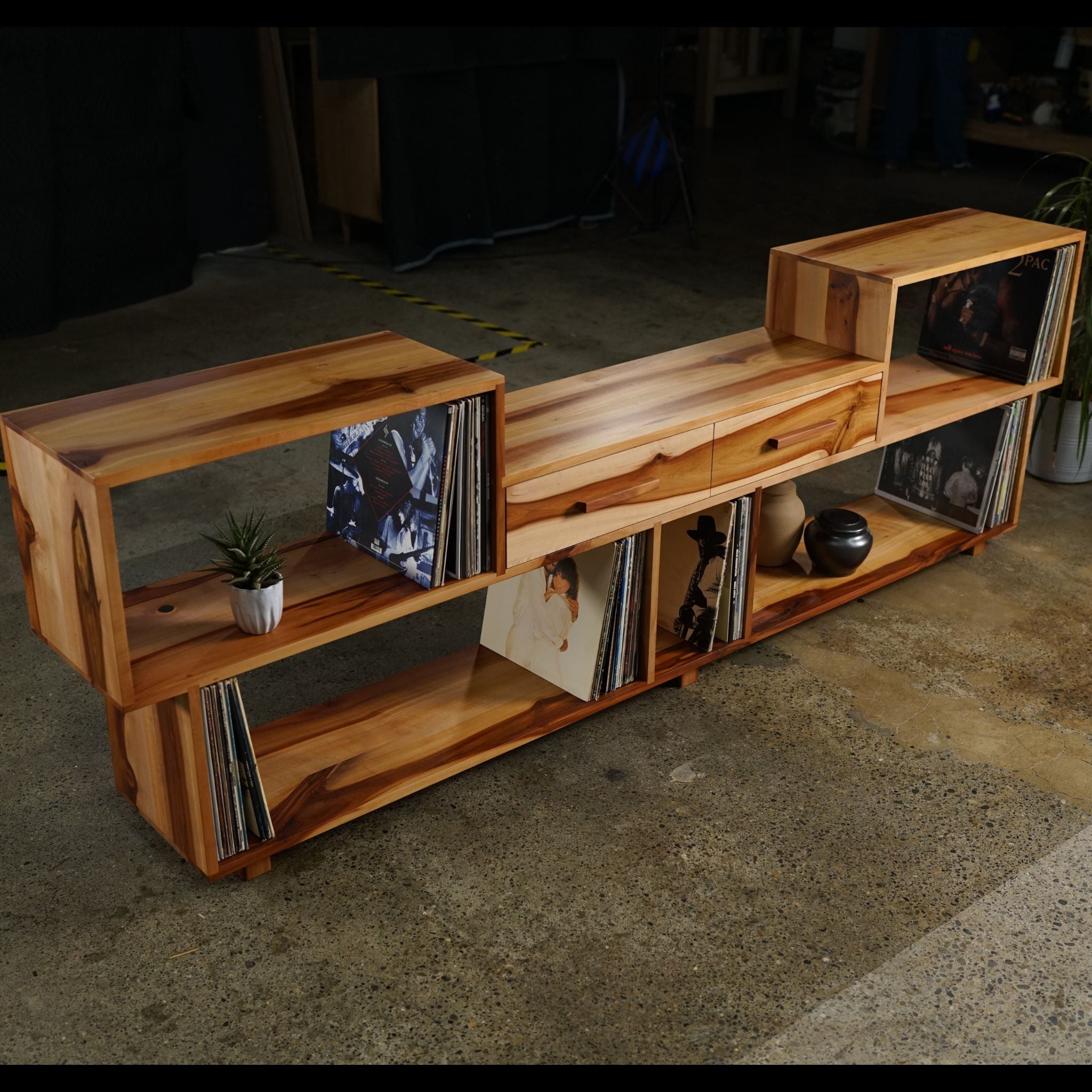 Emerson Vinyl Console 2 Drawer CN06 Front view by Tomfoolery Wood Co