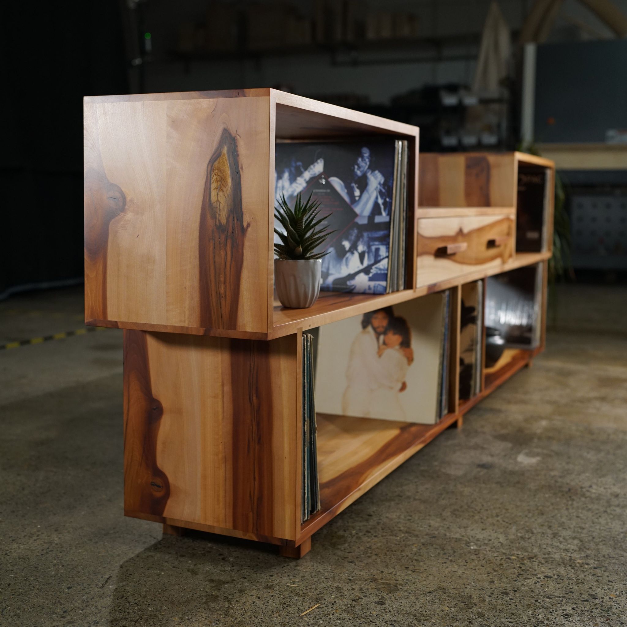 Emerson Vinyl Console 2 Drawer CN06 Left Full View by Tomfoolery Wood Co