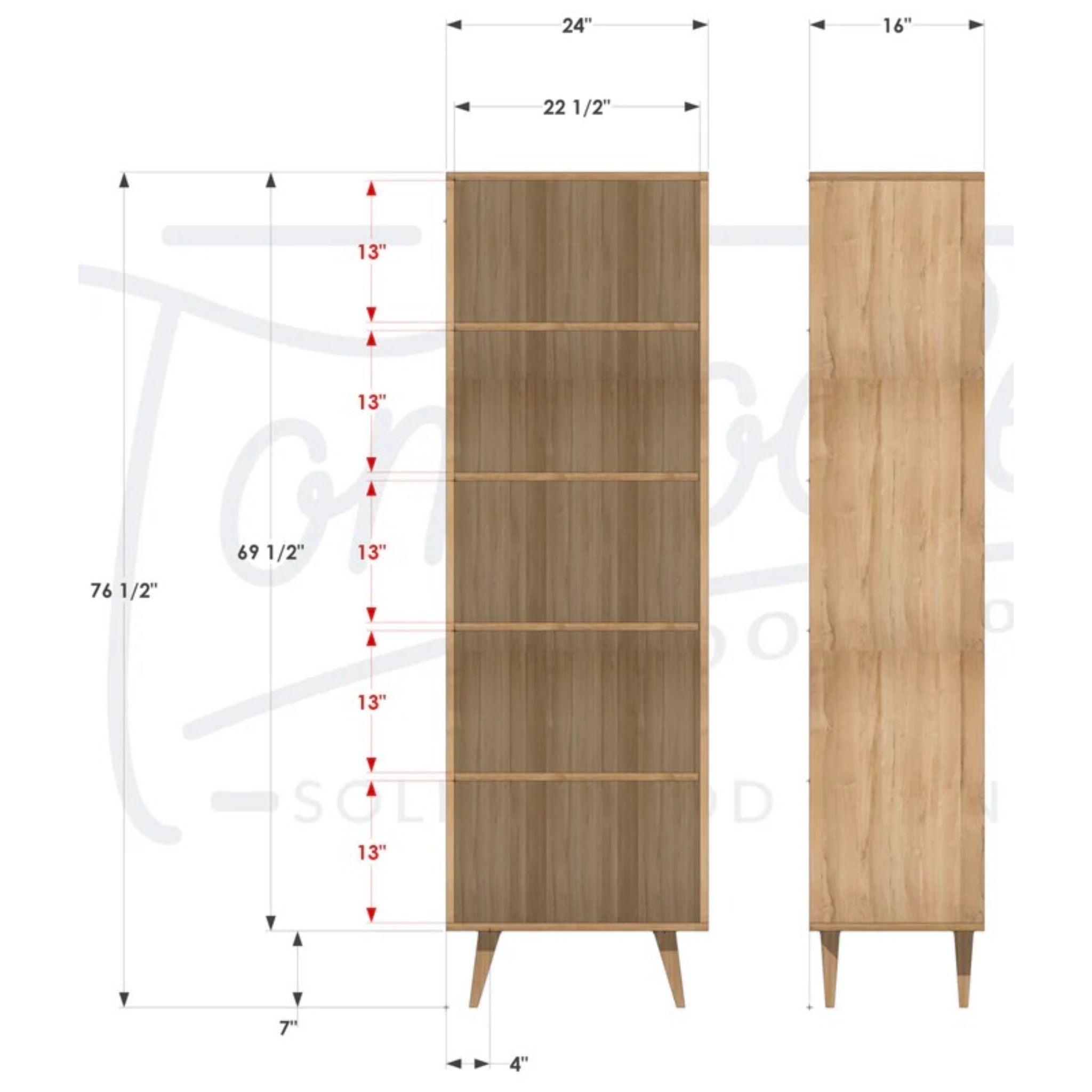 Fullstack Bookcase (Alt) BC06 Dimensions by Tomfoolery Wood Co