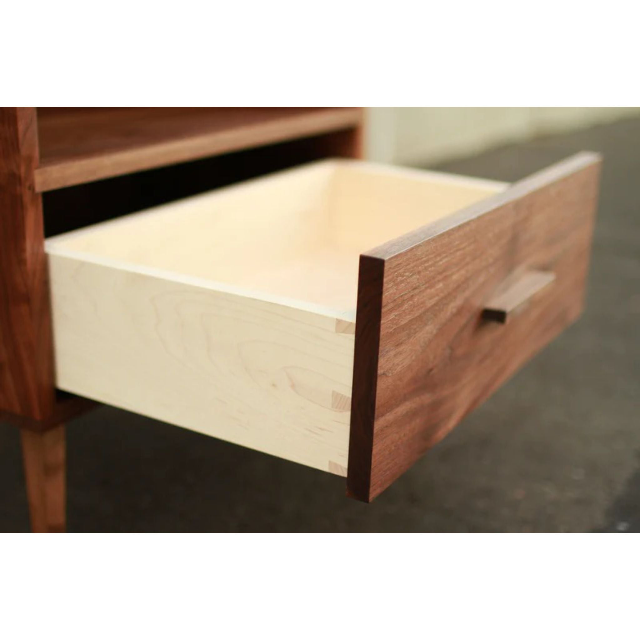 Fullstack Bookcase BC16 Opened Drawer Closeup Side View by Tomfoolery Wood Co