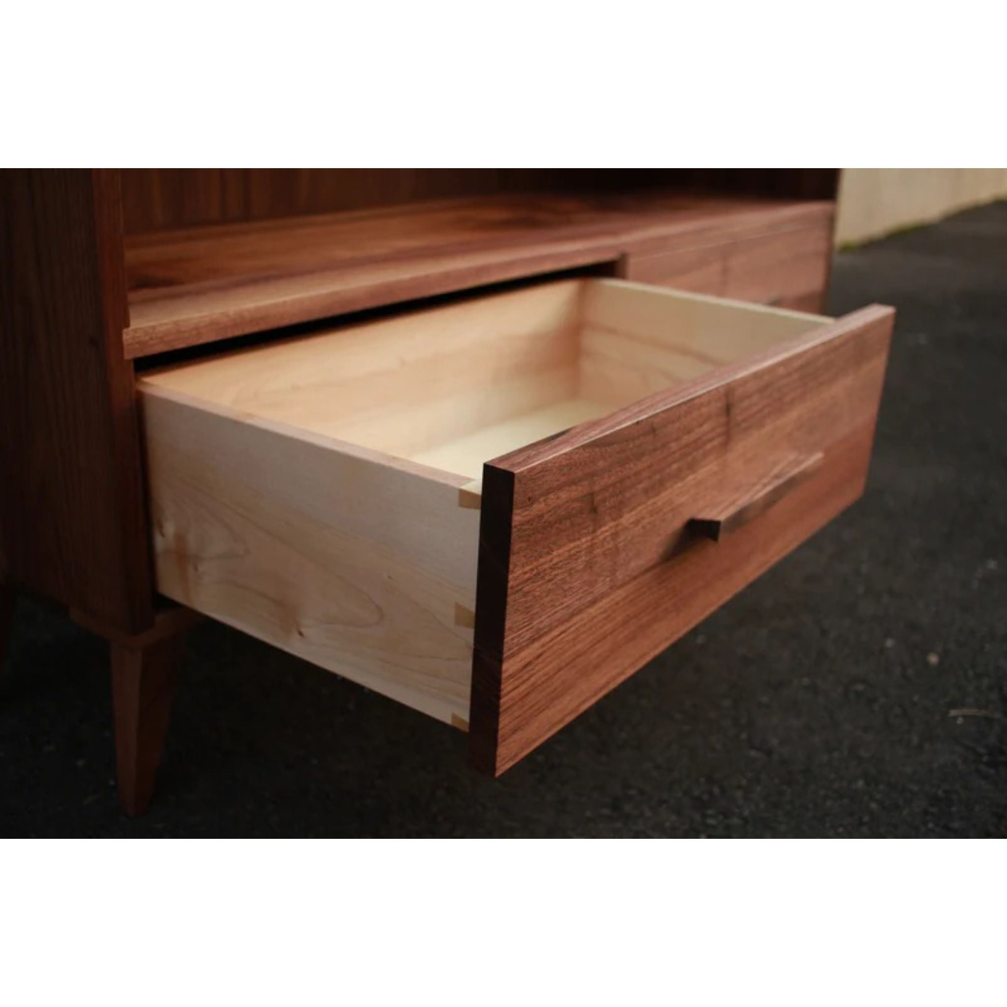 Fullstack Bookcase Double Wide BC04 Opened Drawer Closeup View by Tomfoolery Wood Co