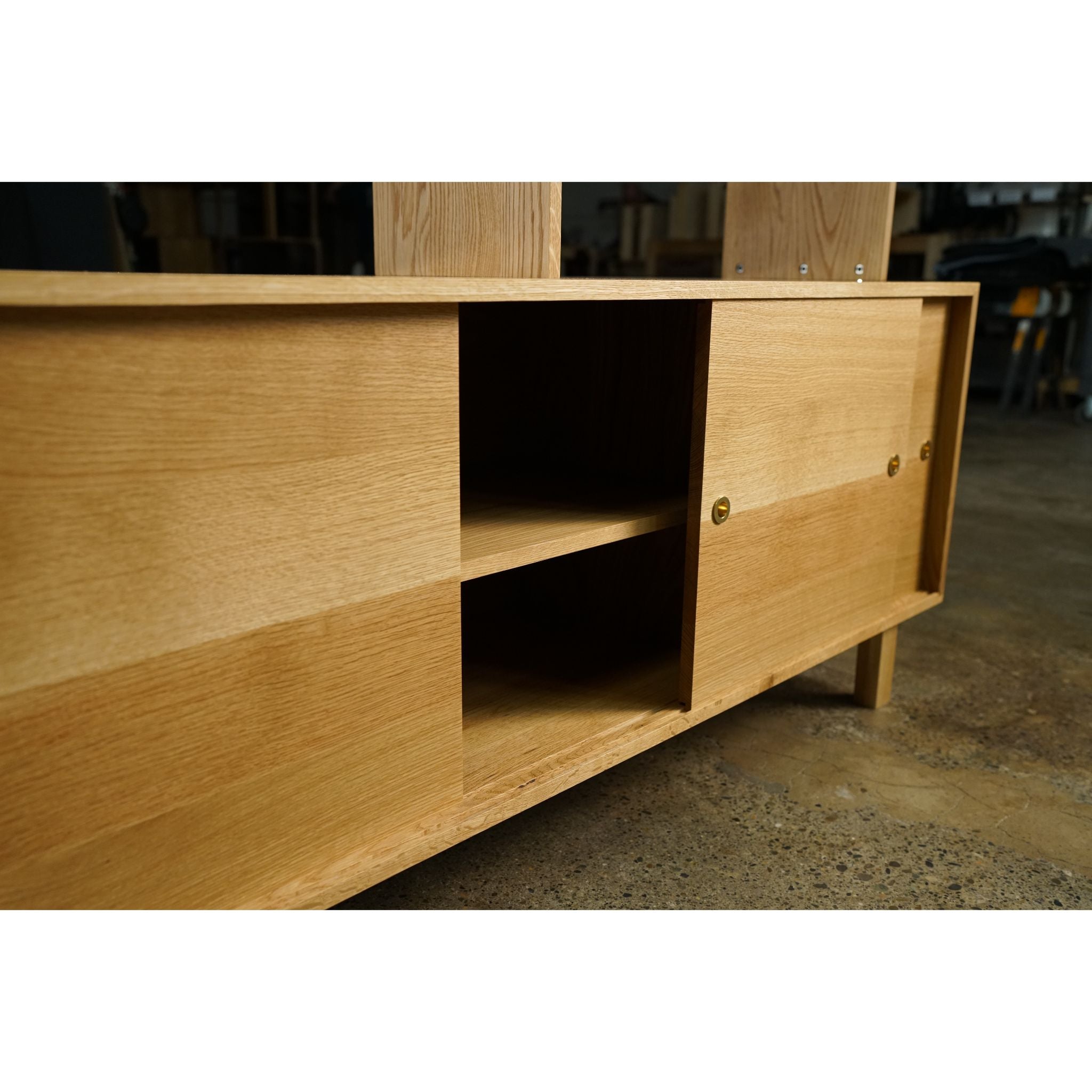 Gilles Hutch 2.0 Sliding Doors 62W HU02 Open Drawer View 2 by Tomfoolery Wood Co