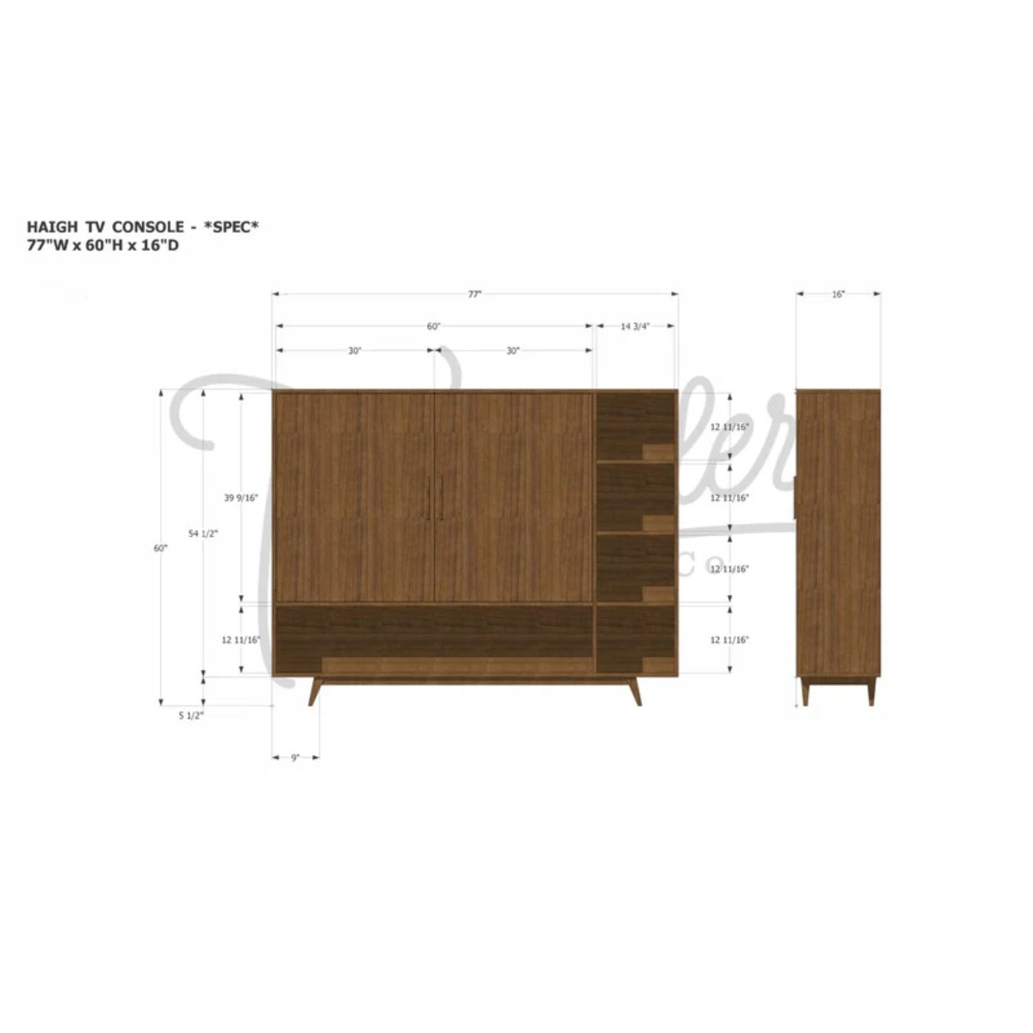 Haigh TV Console CN42 Dimensions by Tomfoolery Wood Co