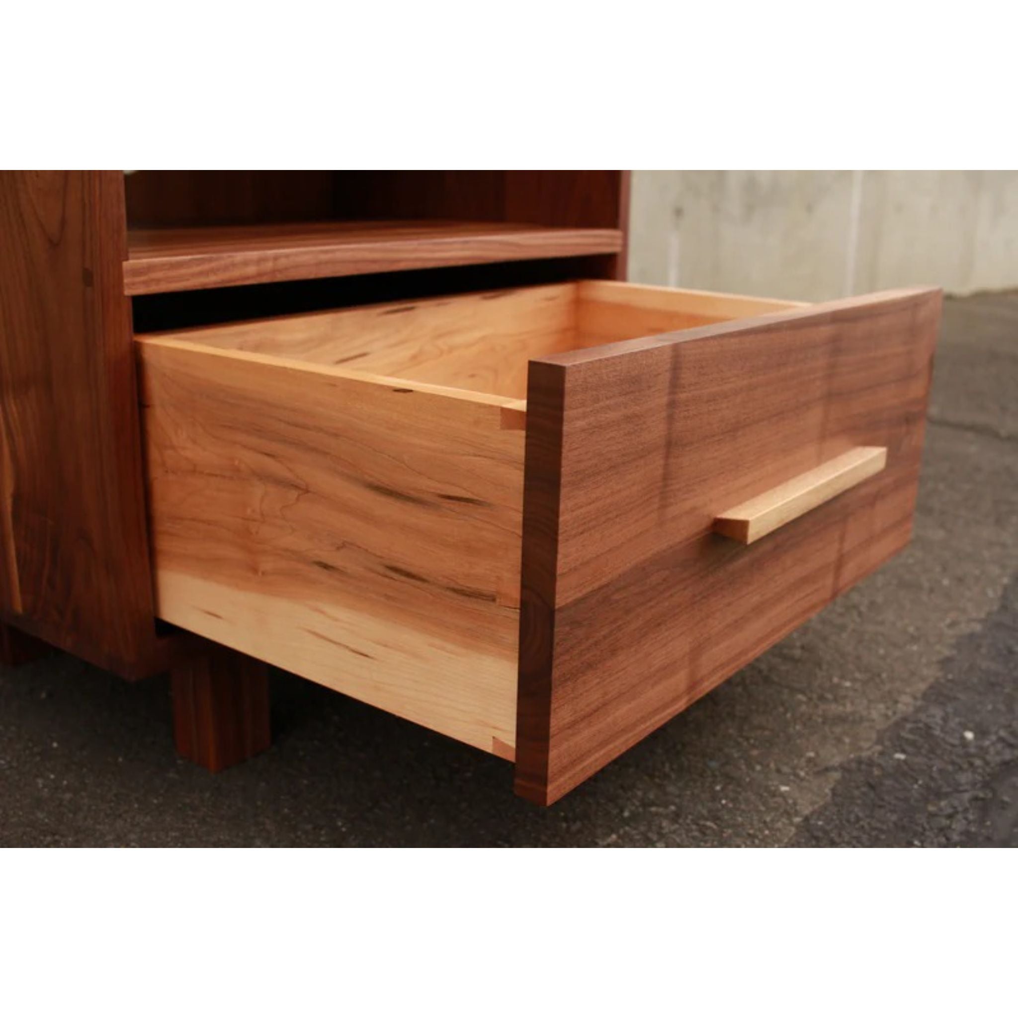 Halfstack Bookcase (Alt) BC17 Opened Drawer View by Tomfoolery Wood Co