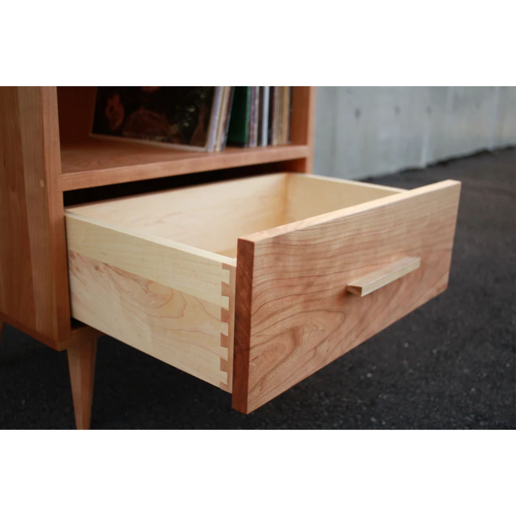 Halfstack Bookcase (TERTIARY) BC18 Opened Drawer View by Tomfoolery Wood Co
