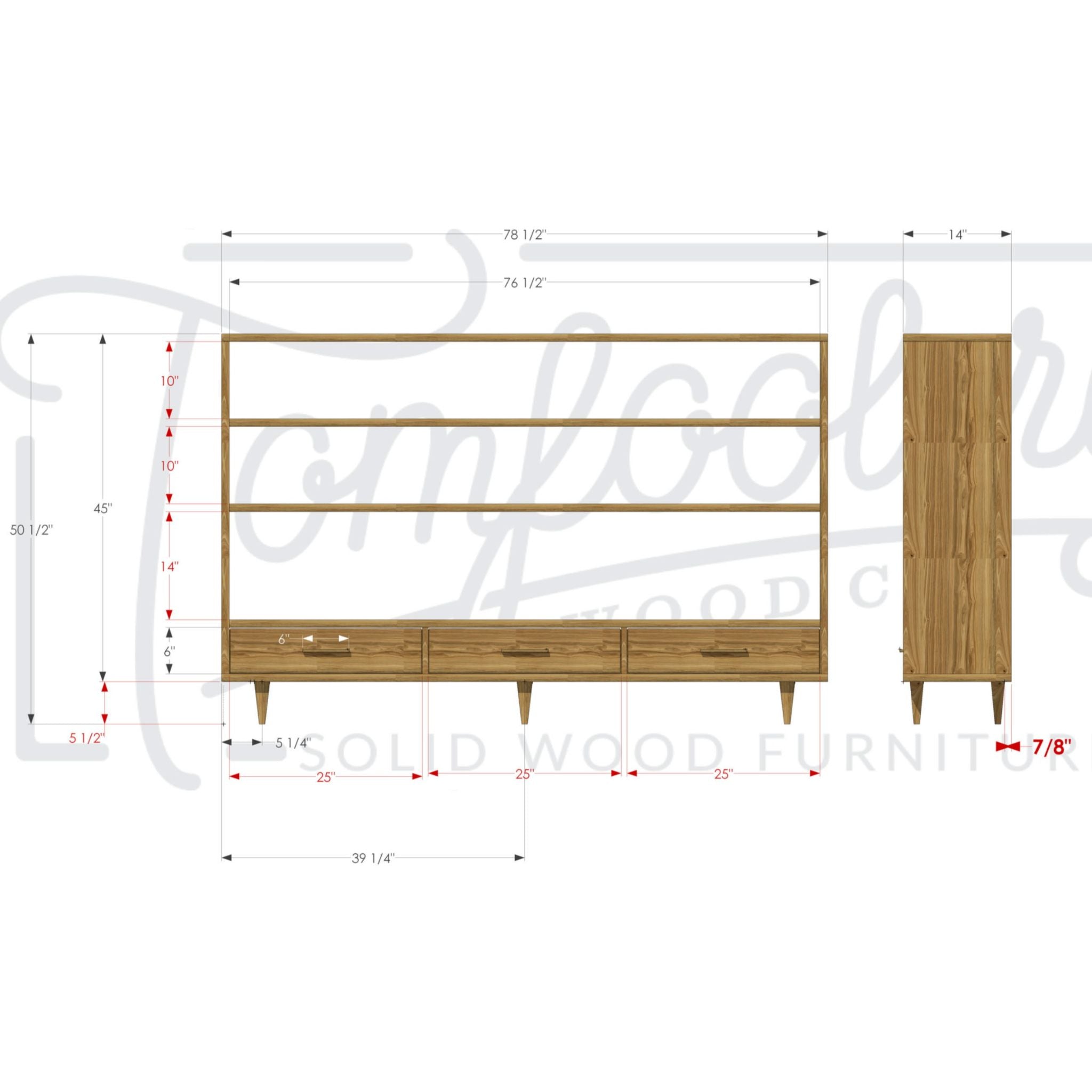 Halfstack Bookcase Triple Wide BC03 Dimensions by Tomfoolery Wood Co