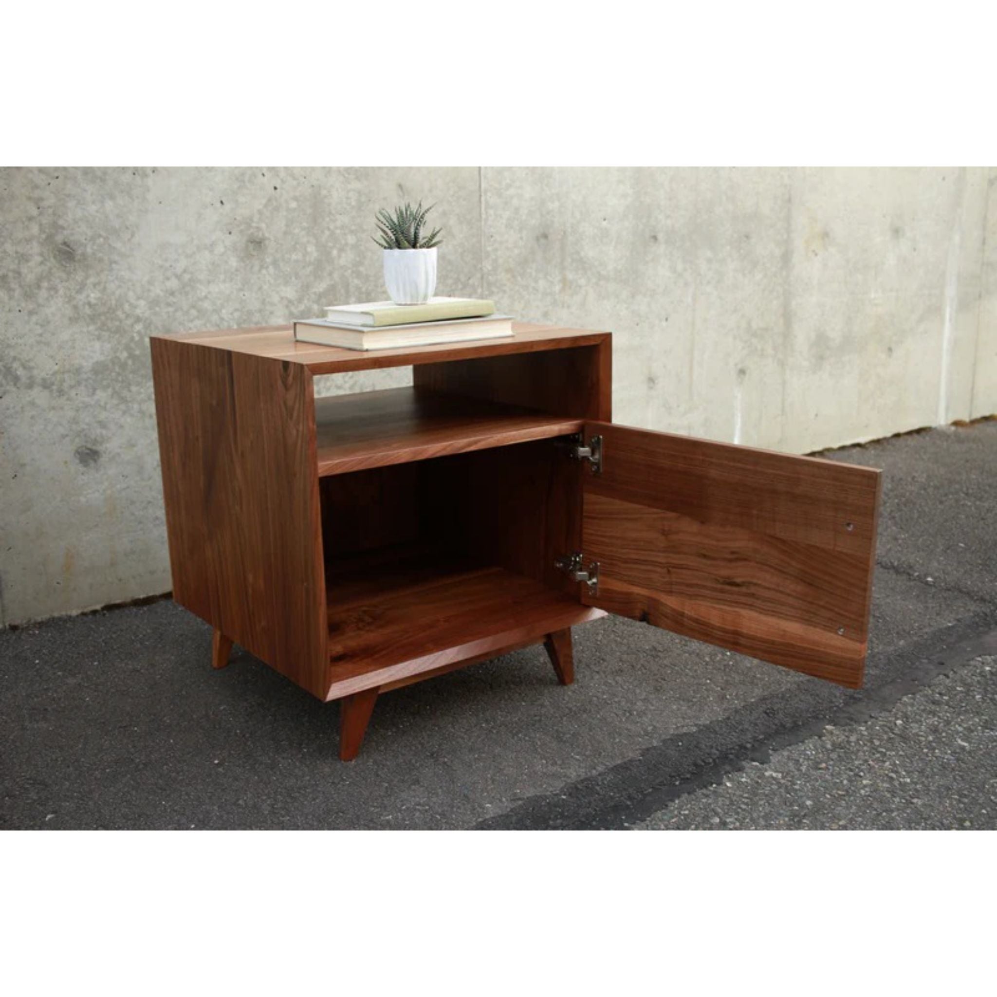 Hein Nightstand End Table ET10 Opened Door View by Tomfoolery Wood Co