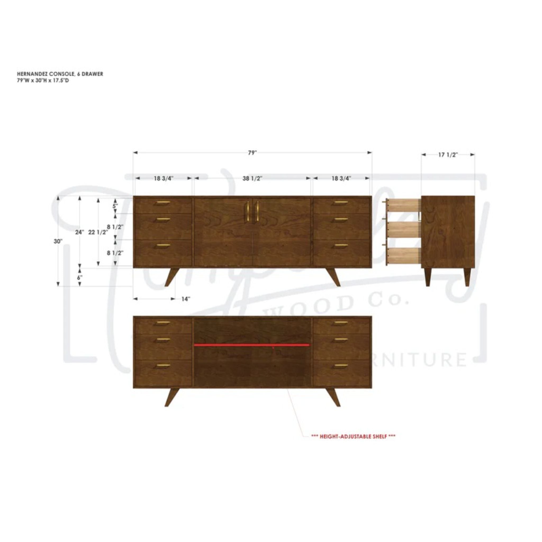 Hernandez Console 6 Drawers CN23 Dimensions by Tomfoolery Wood Co