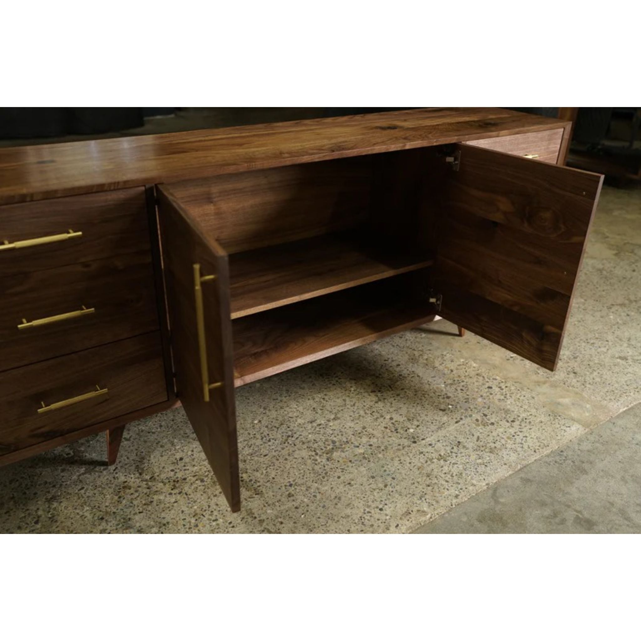 Hernandez Console 6 Drawers CN23 Opened Doors View by Tomfoolery Wood Co