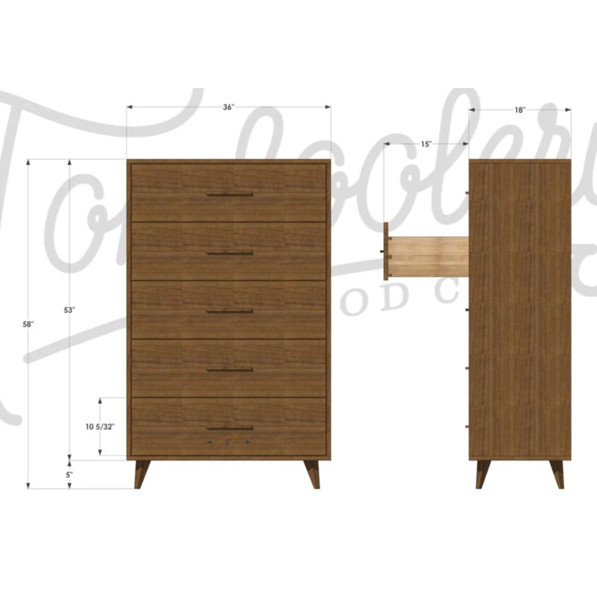 Highboy Dresser 5 Drawer DR02 Dimensions by Tomfoolery Wood Co