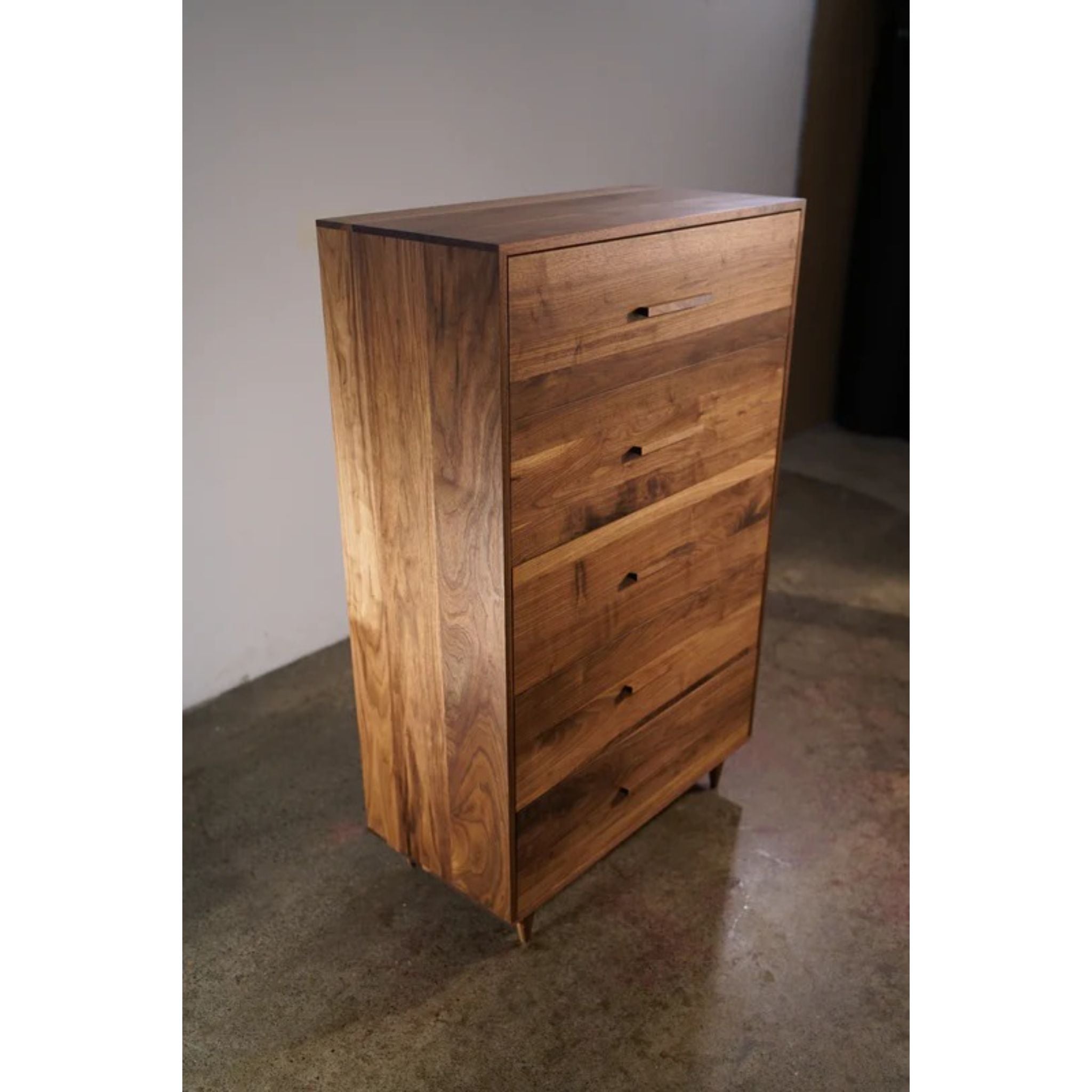 Highboy Dresser 5 Drawer DR02 Left Side View by Tomfoolery Wood Co