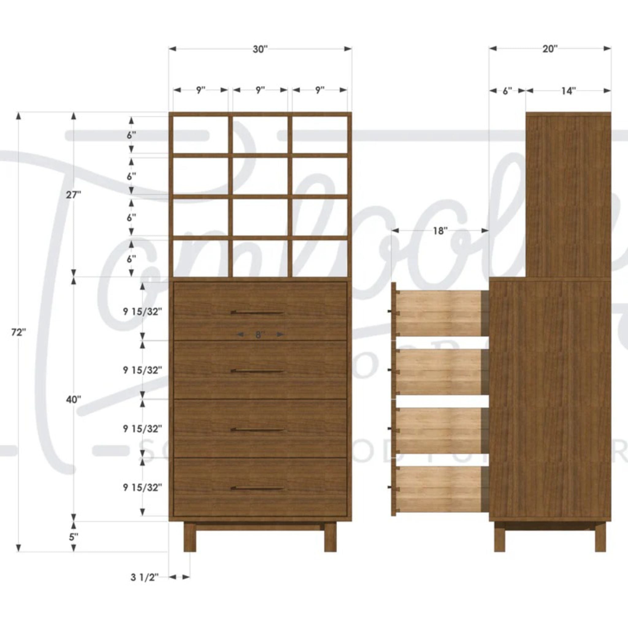 Highboy Dresser Shoe Storage DR05 Dimensions by Tomfoolery Wood Co