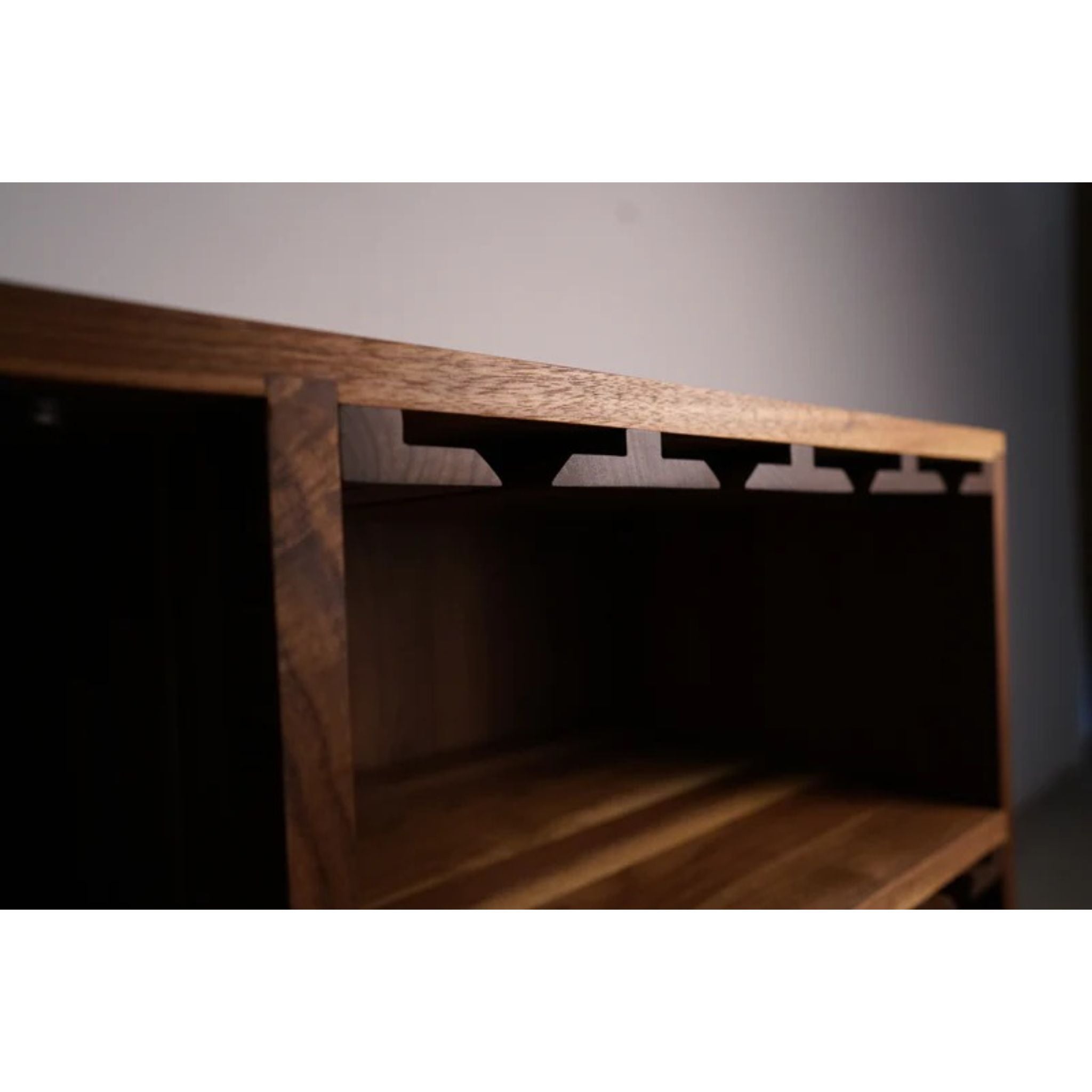 Hoppe Bar Cabinet BR14 Closeup View By Tomfoolery Wood Co